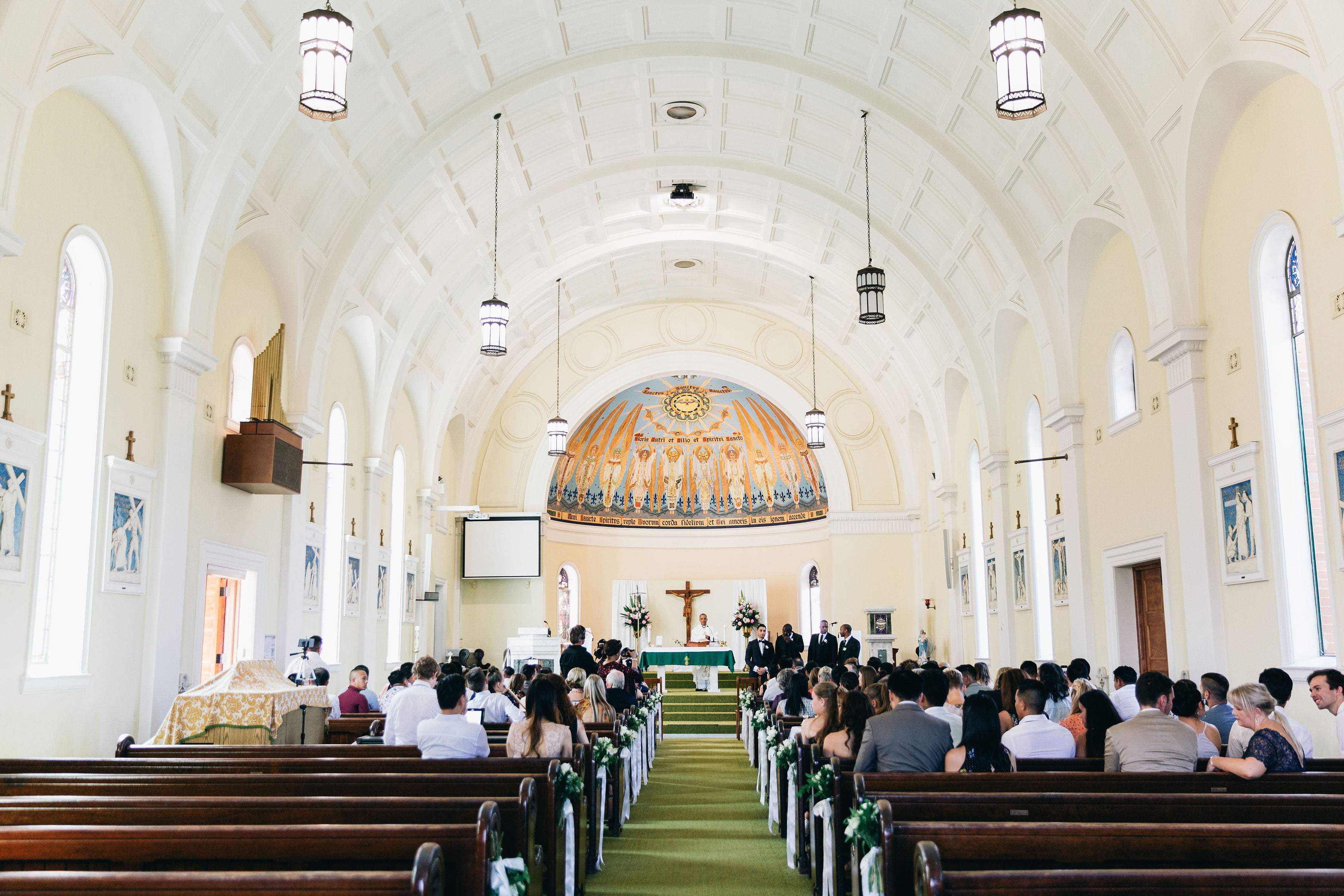 chapel full of guests at wedding reception in Brisbane