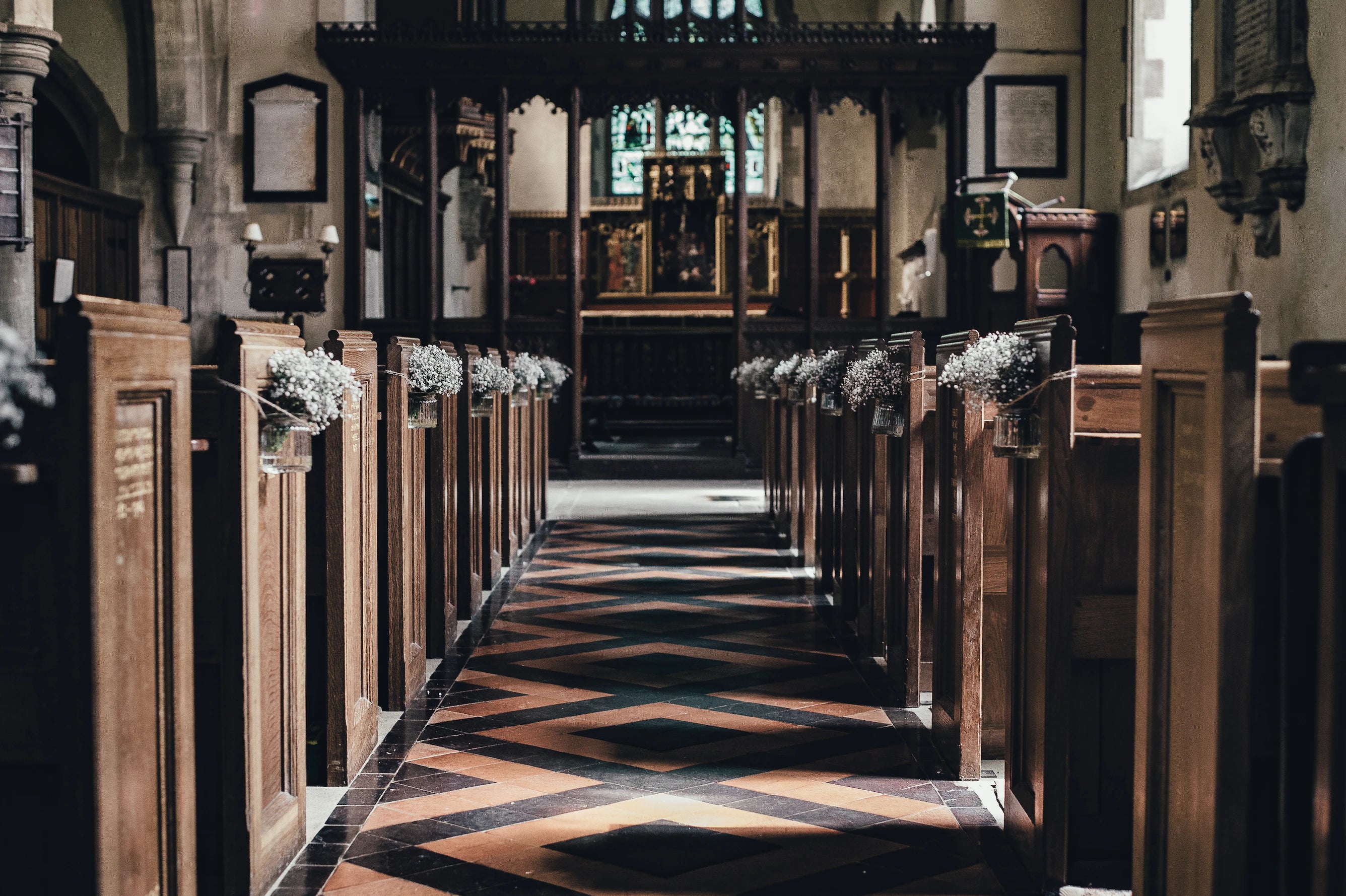 empty church set up for a wedding