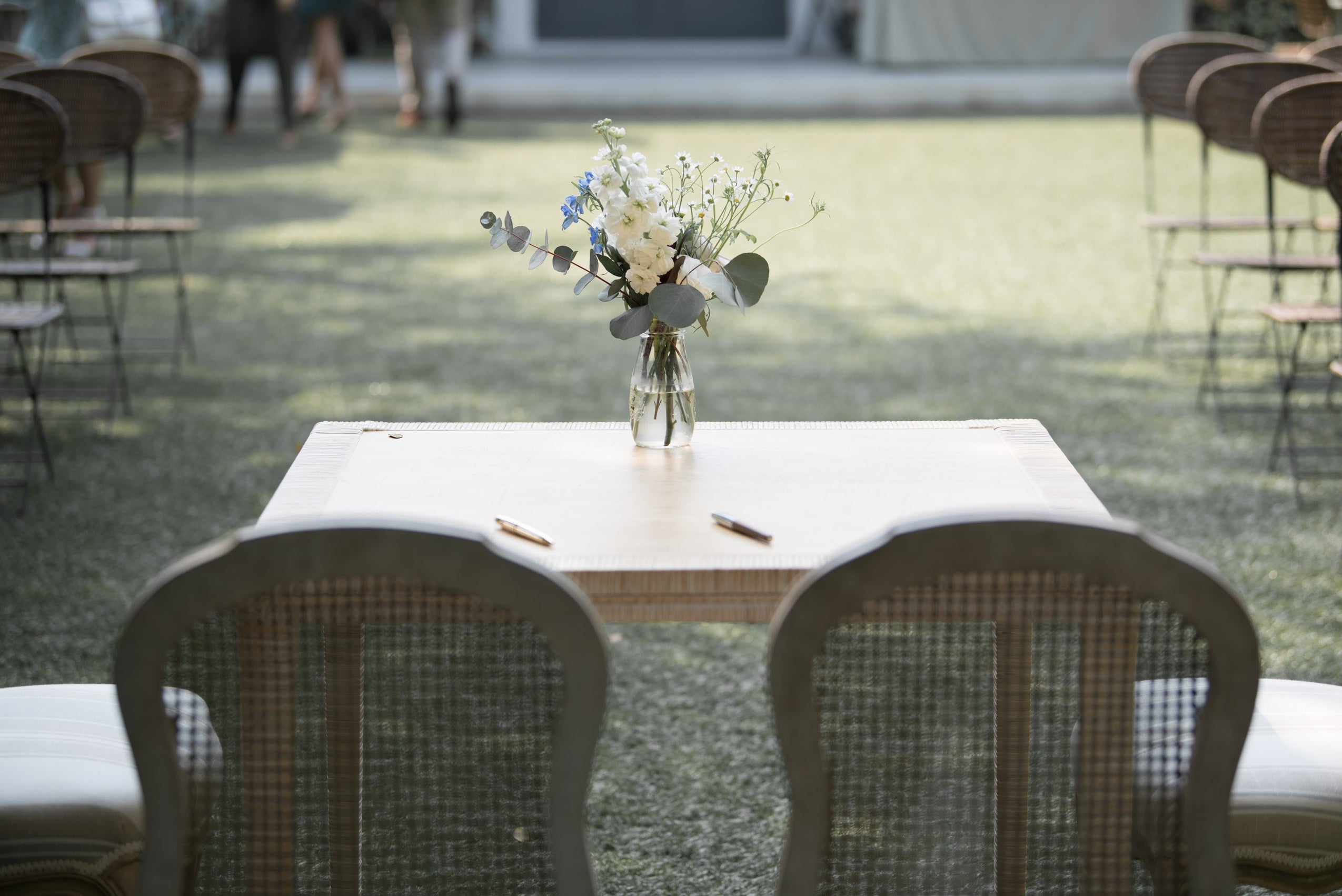 table at wedding ceremony for signing marriage license