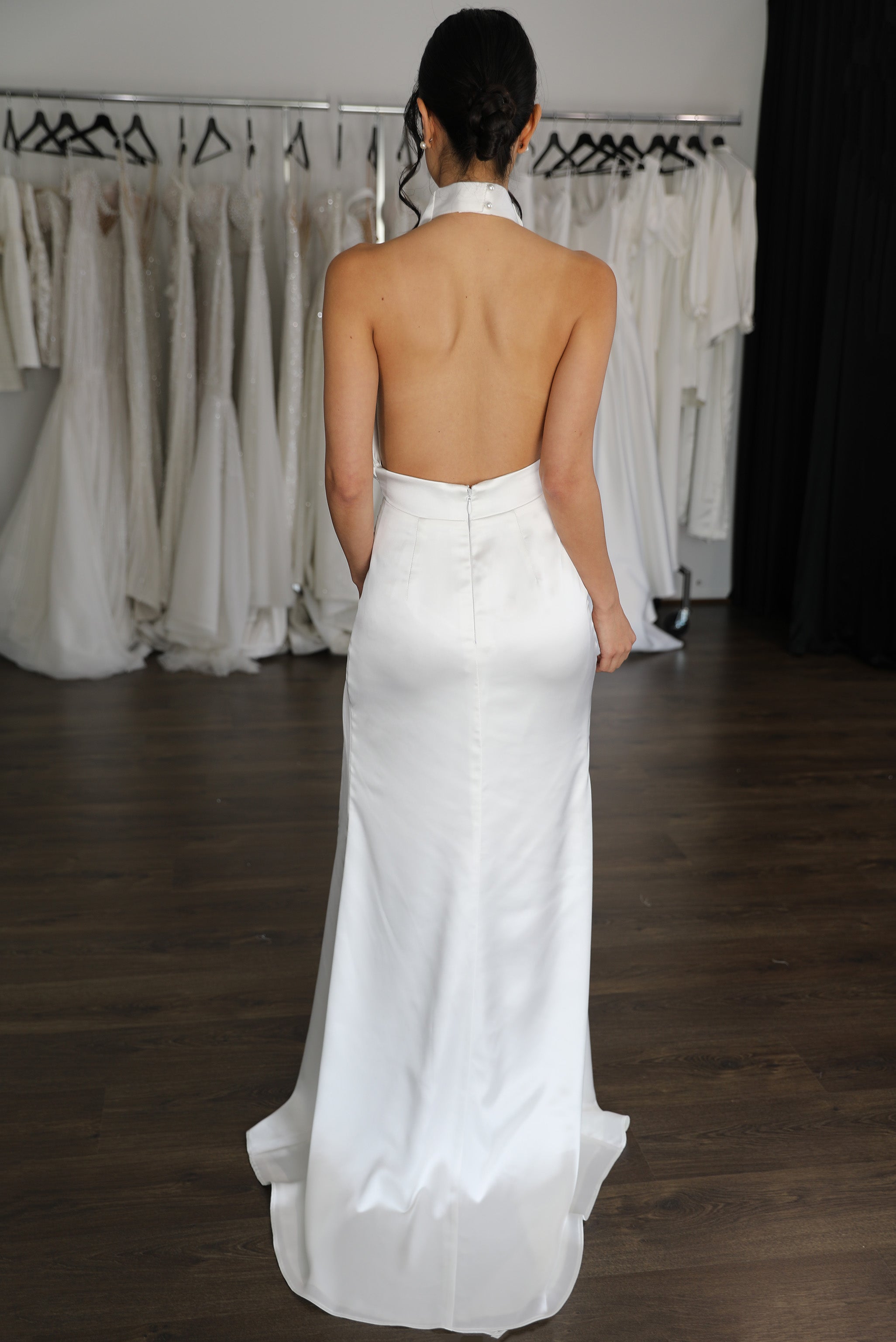 back detail on halter neck reception dress