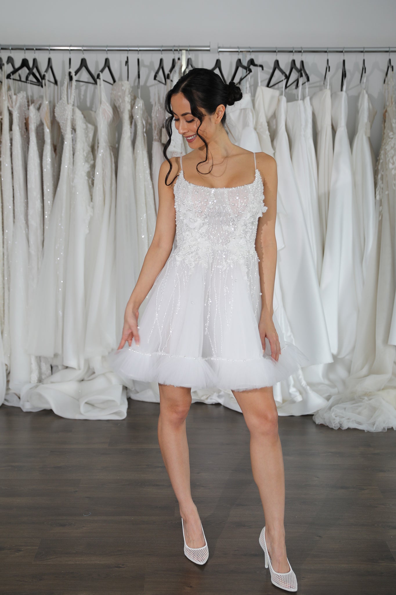 beaded mini wedding gown