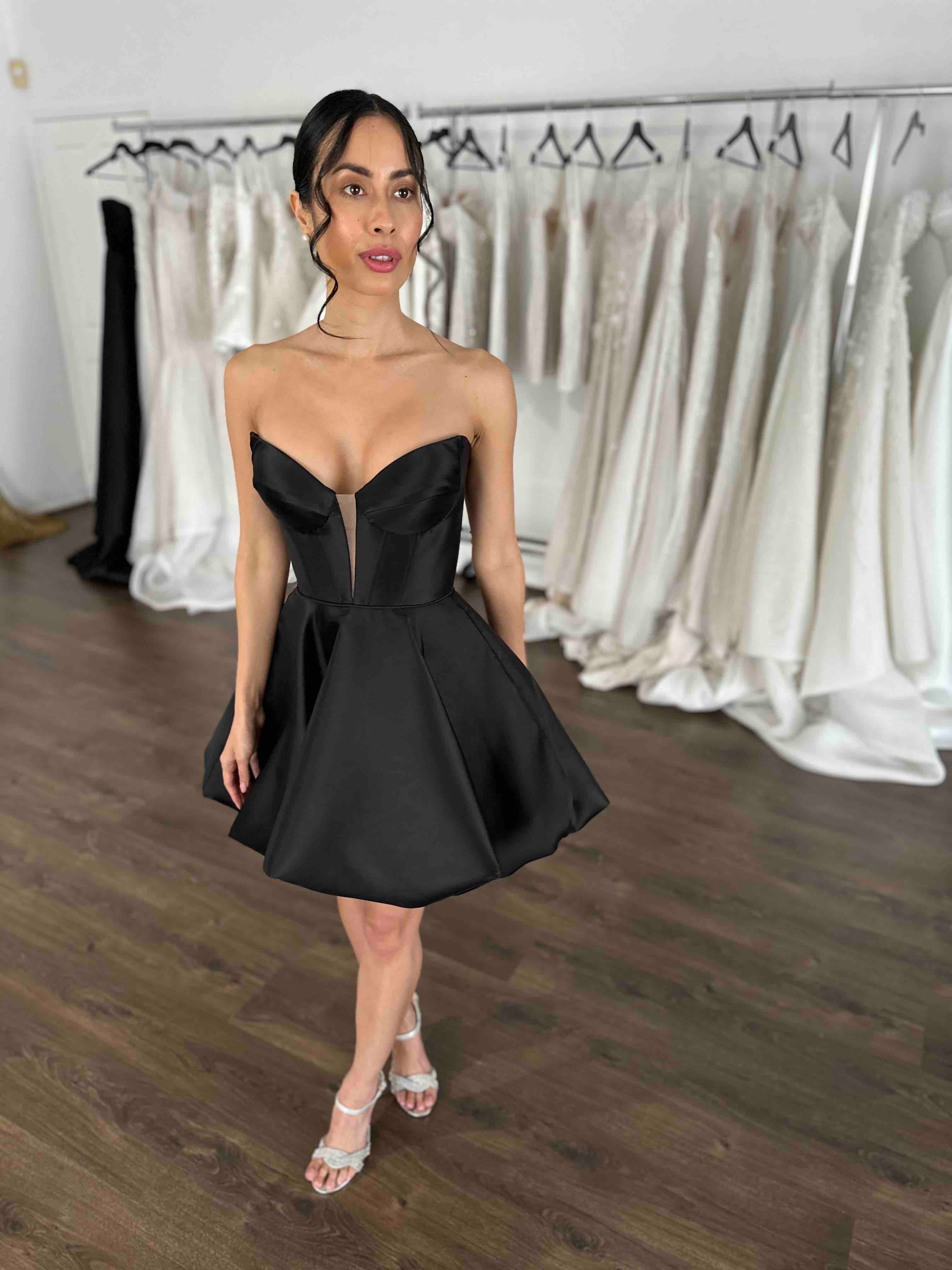 black bubble hem evening gown