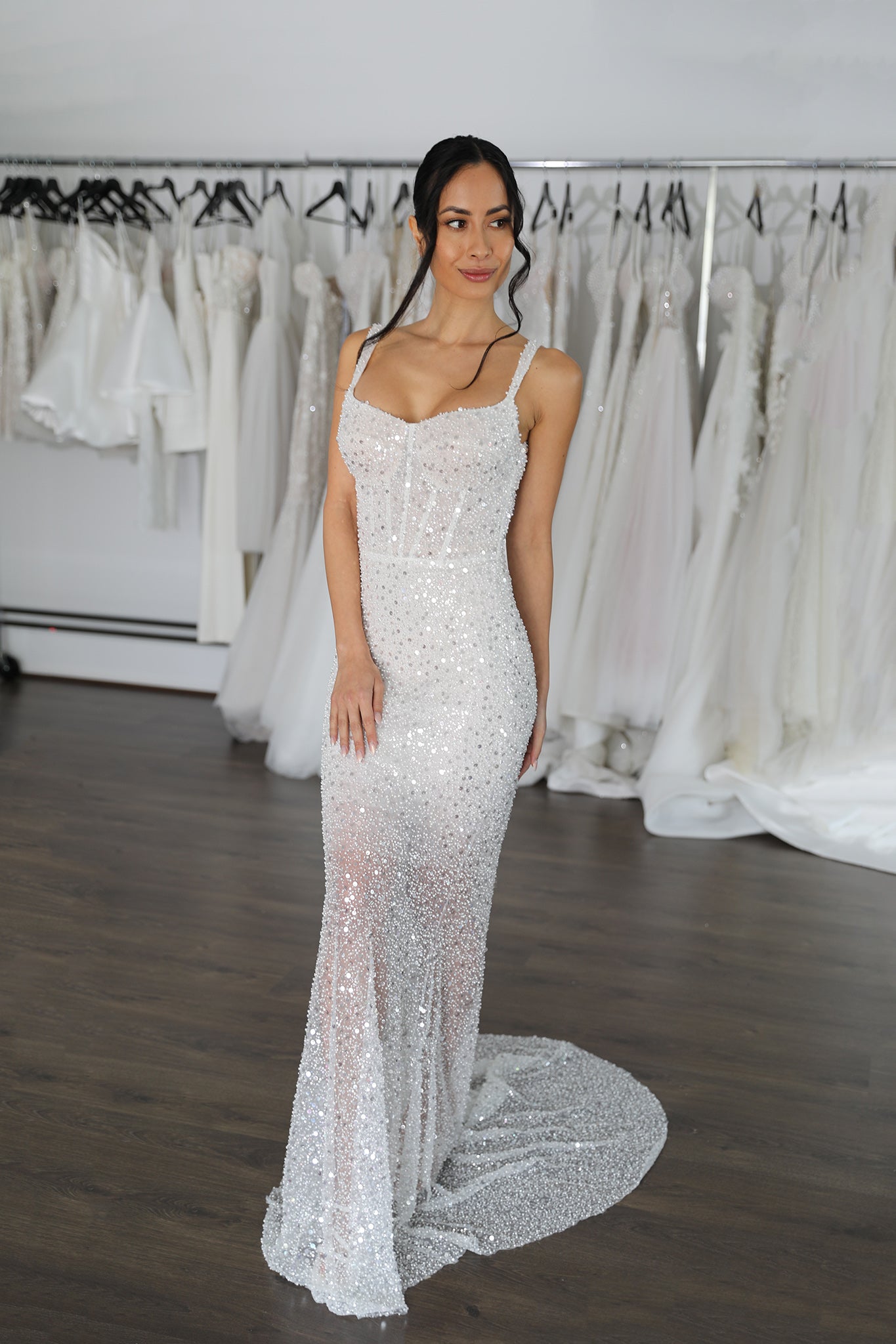 bride in beaded sequin wedding gown