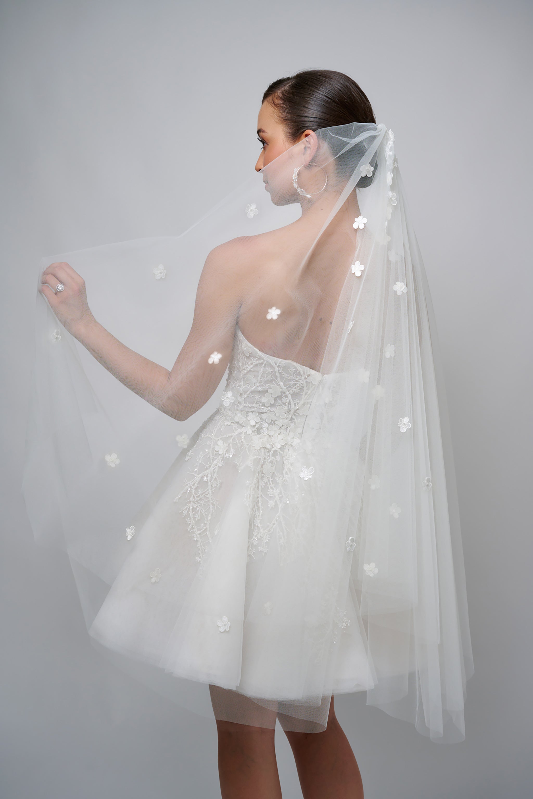 cherry blossom embroidered flowers on veil
