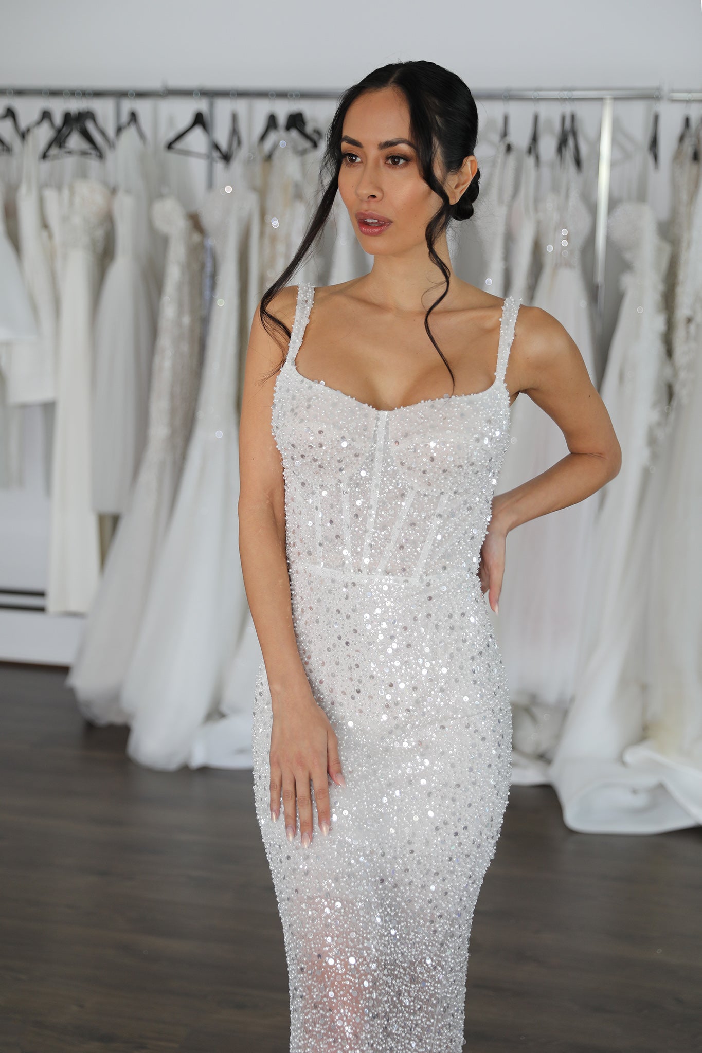 corset with boning in beaded sequin fabric