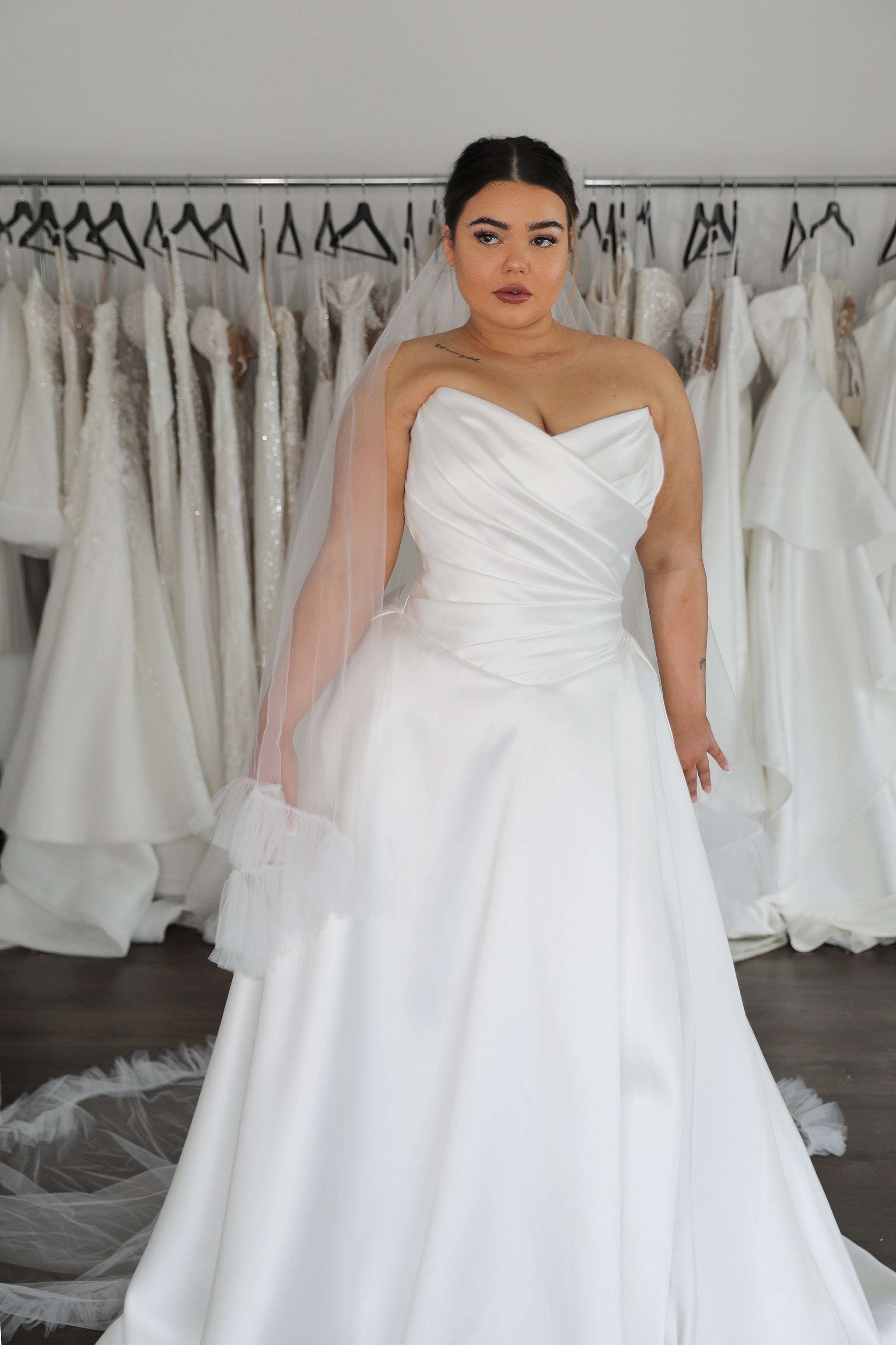 drop waist mikado dress with veil