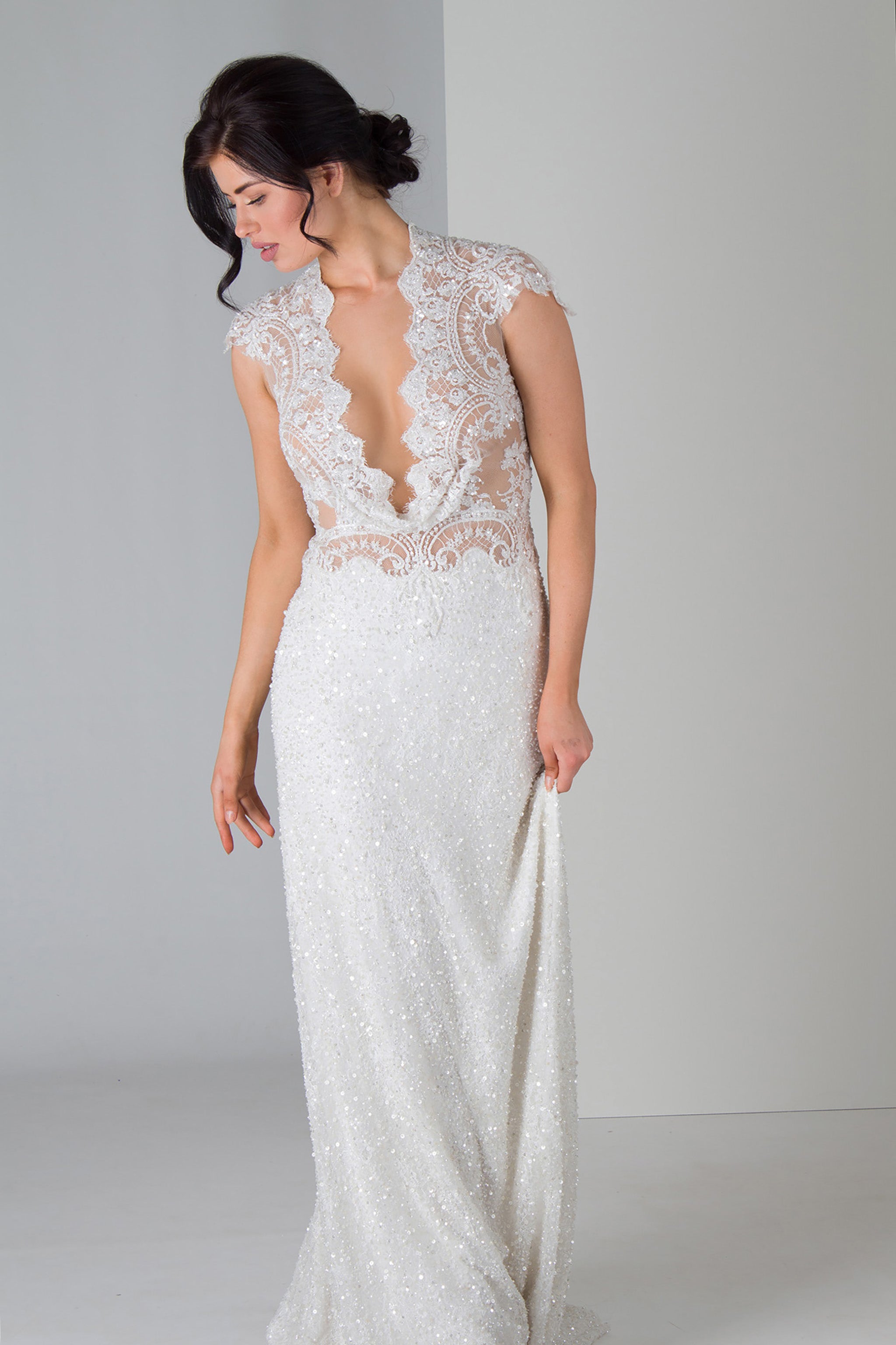 fitted beaded lace skirt and top