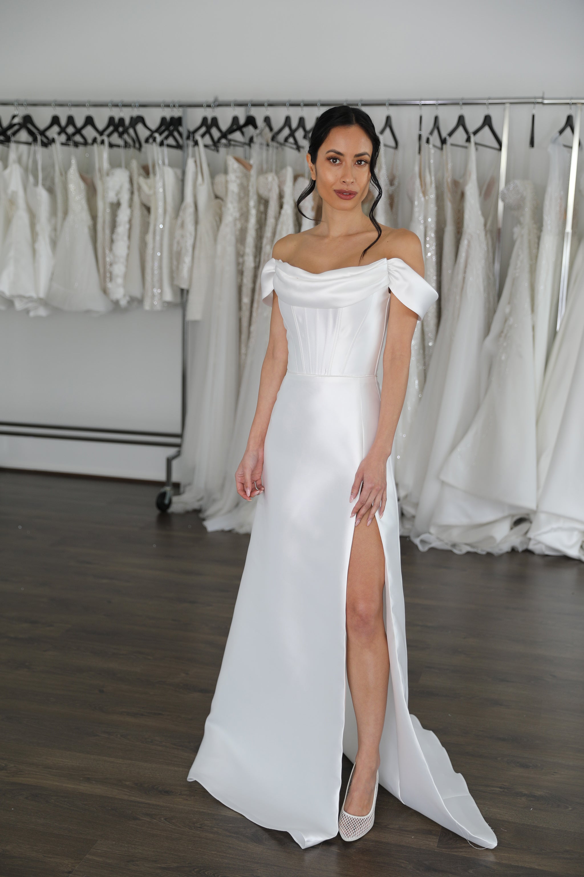 fitted mikado wedding dress on bride