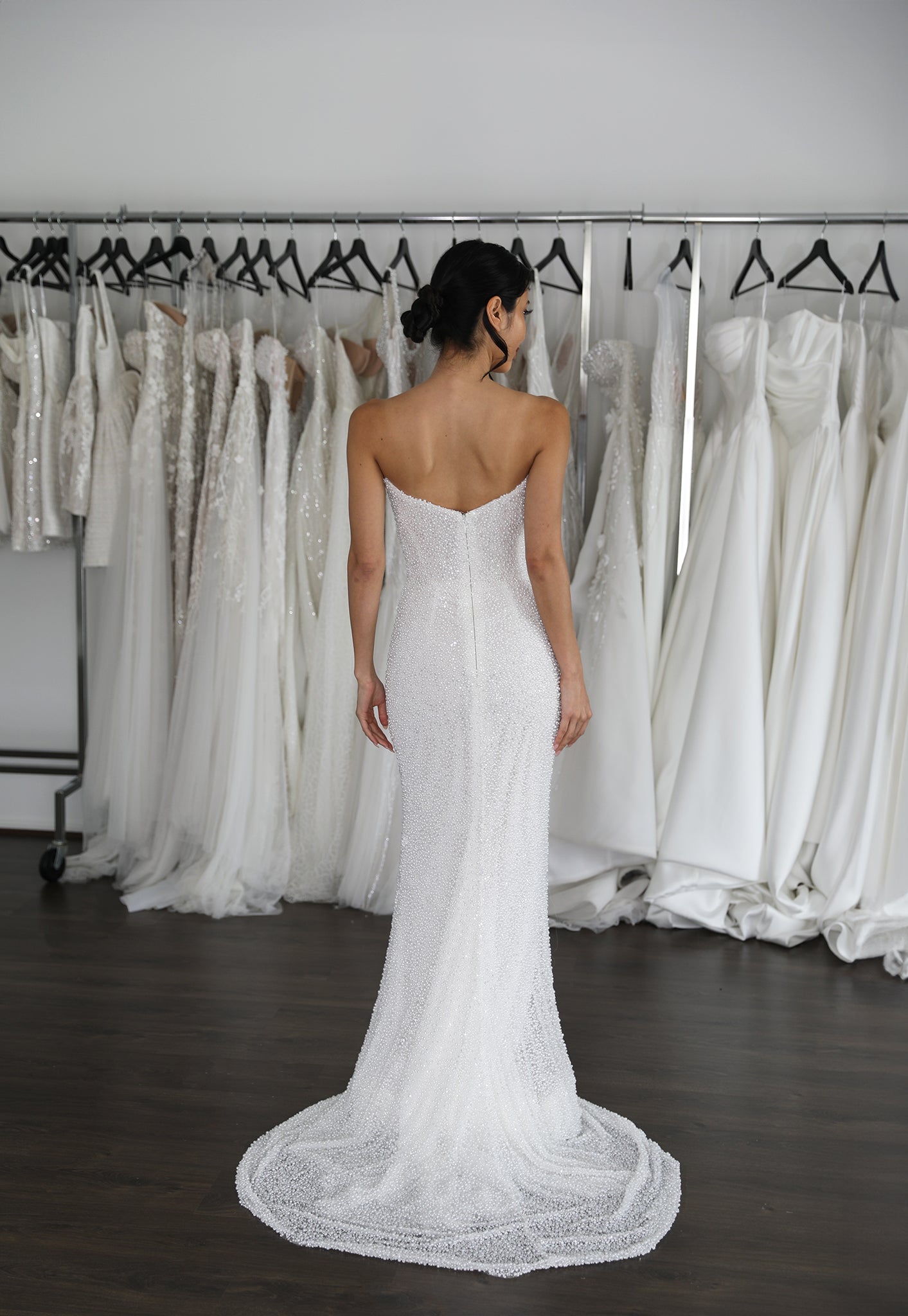 full length wedding dress with train and scoop back