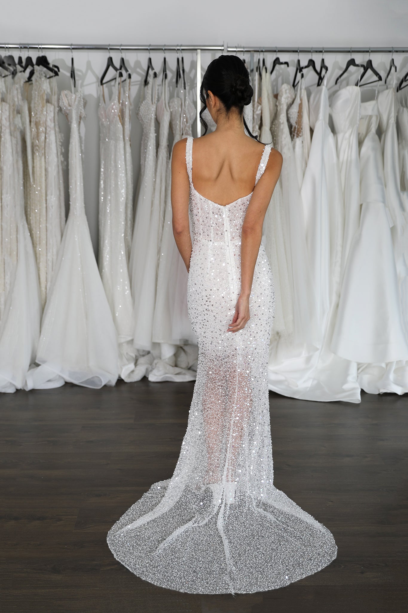 low back beaded sequin wedding dress