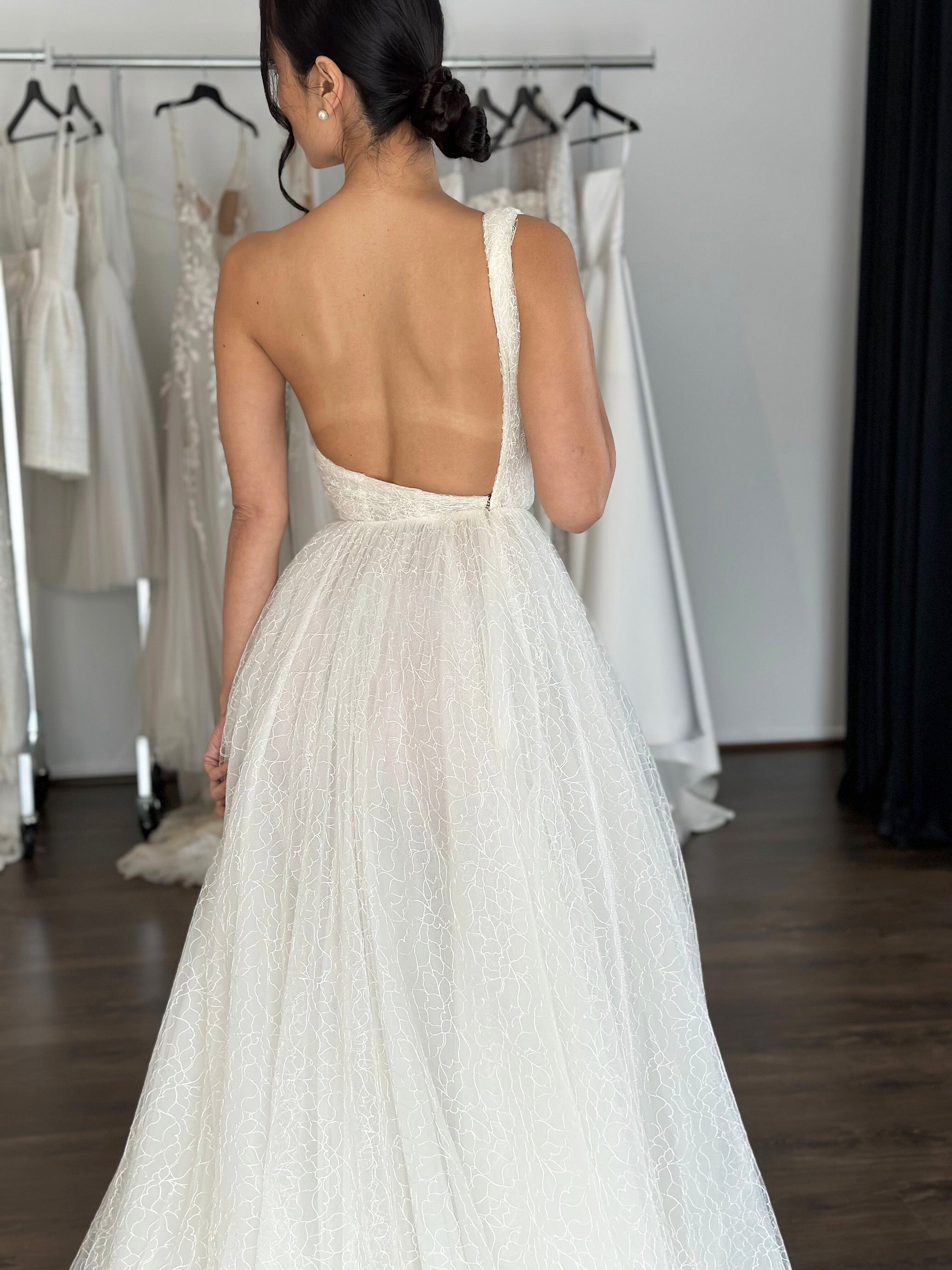 low cut back wedding gown