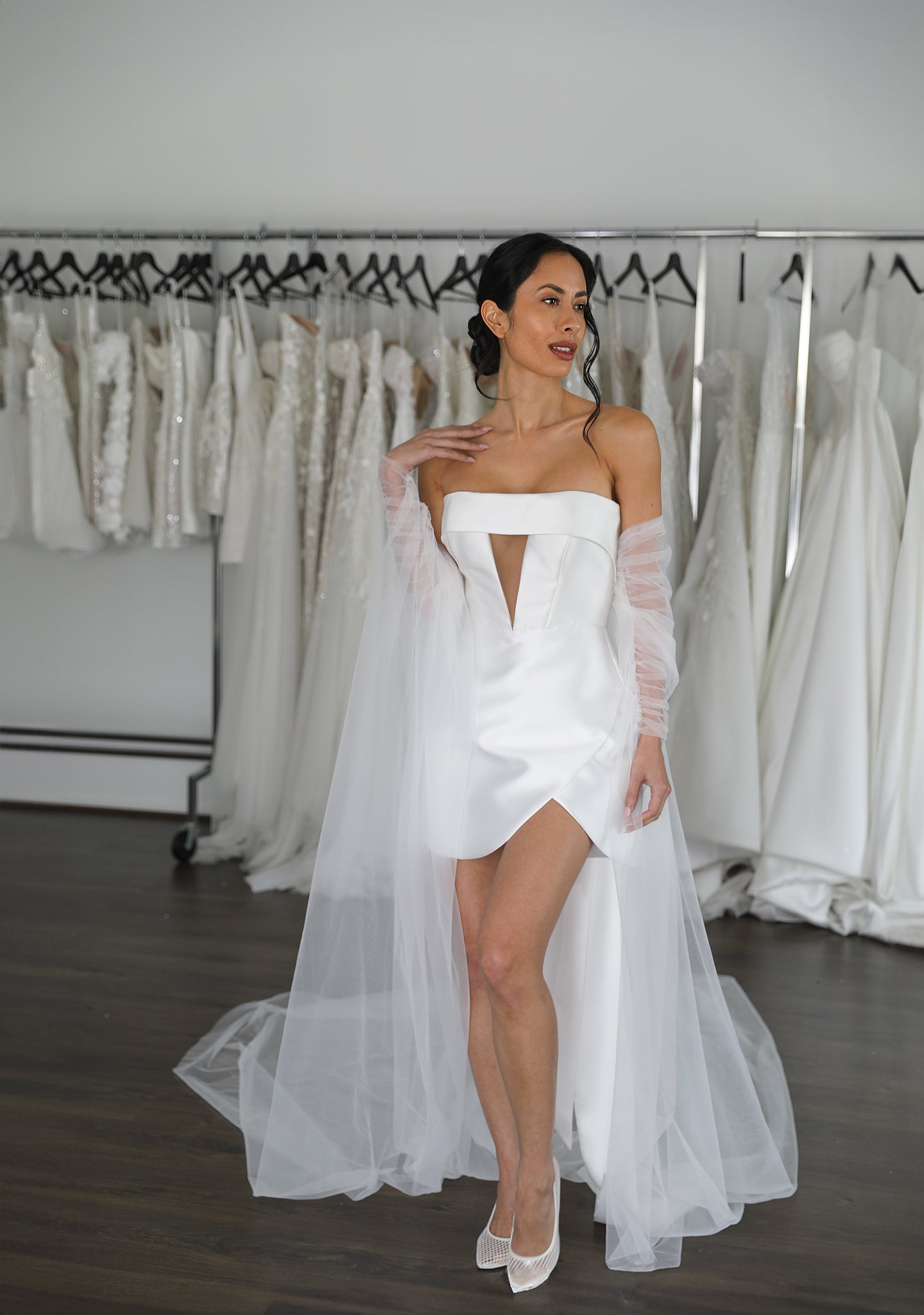 mikado mini and tulle bridal cape