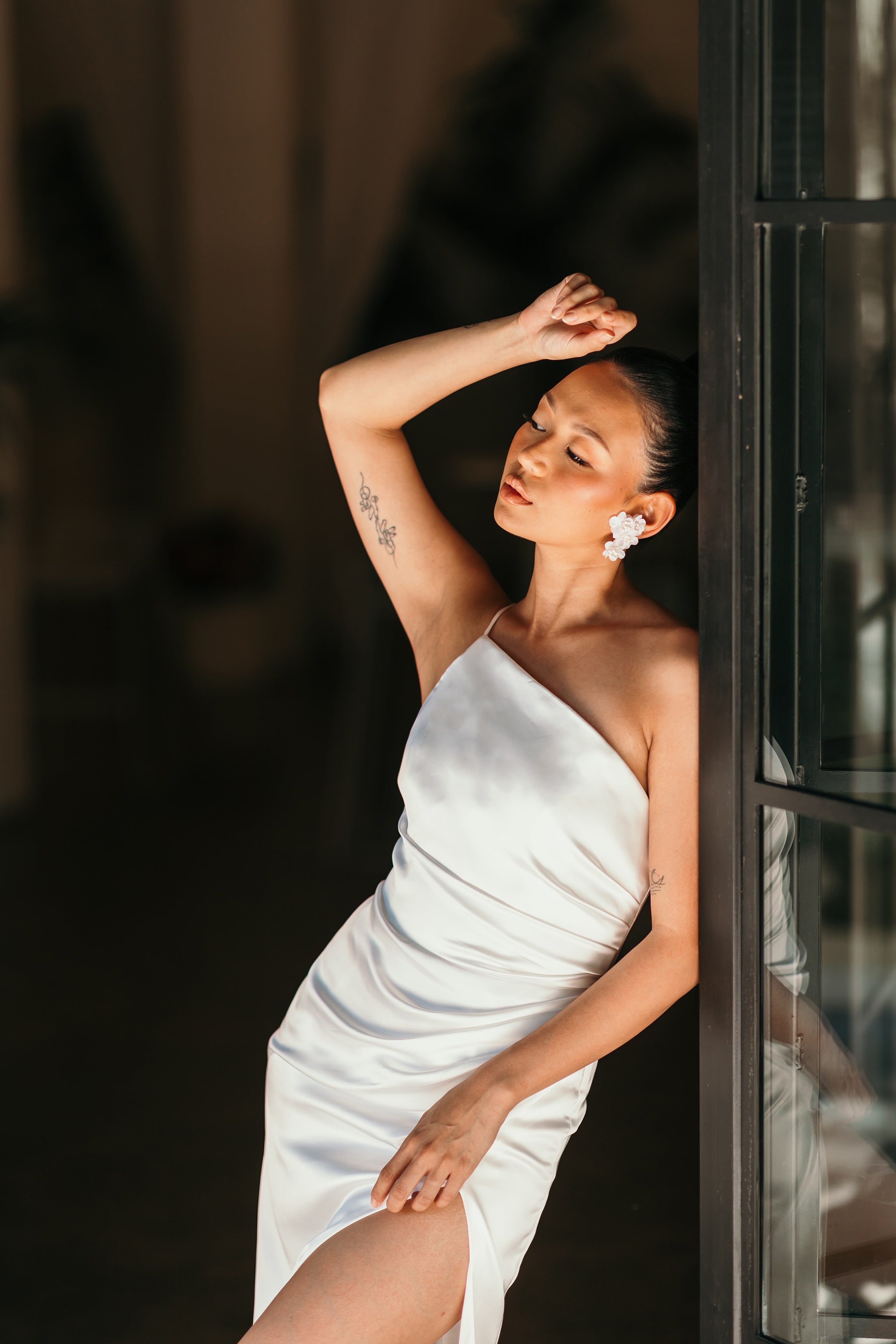 one shoulder white bridesmaid dress