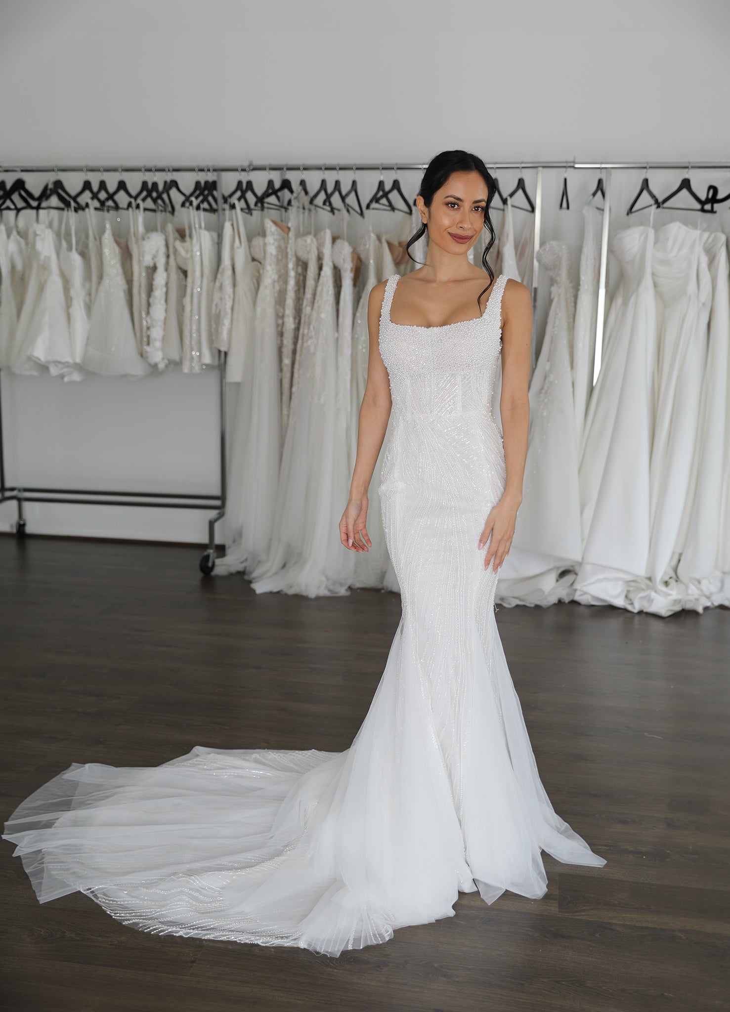 Maybel – Modern Pearl Beaded Corset Wedding Gown