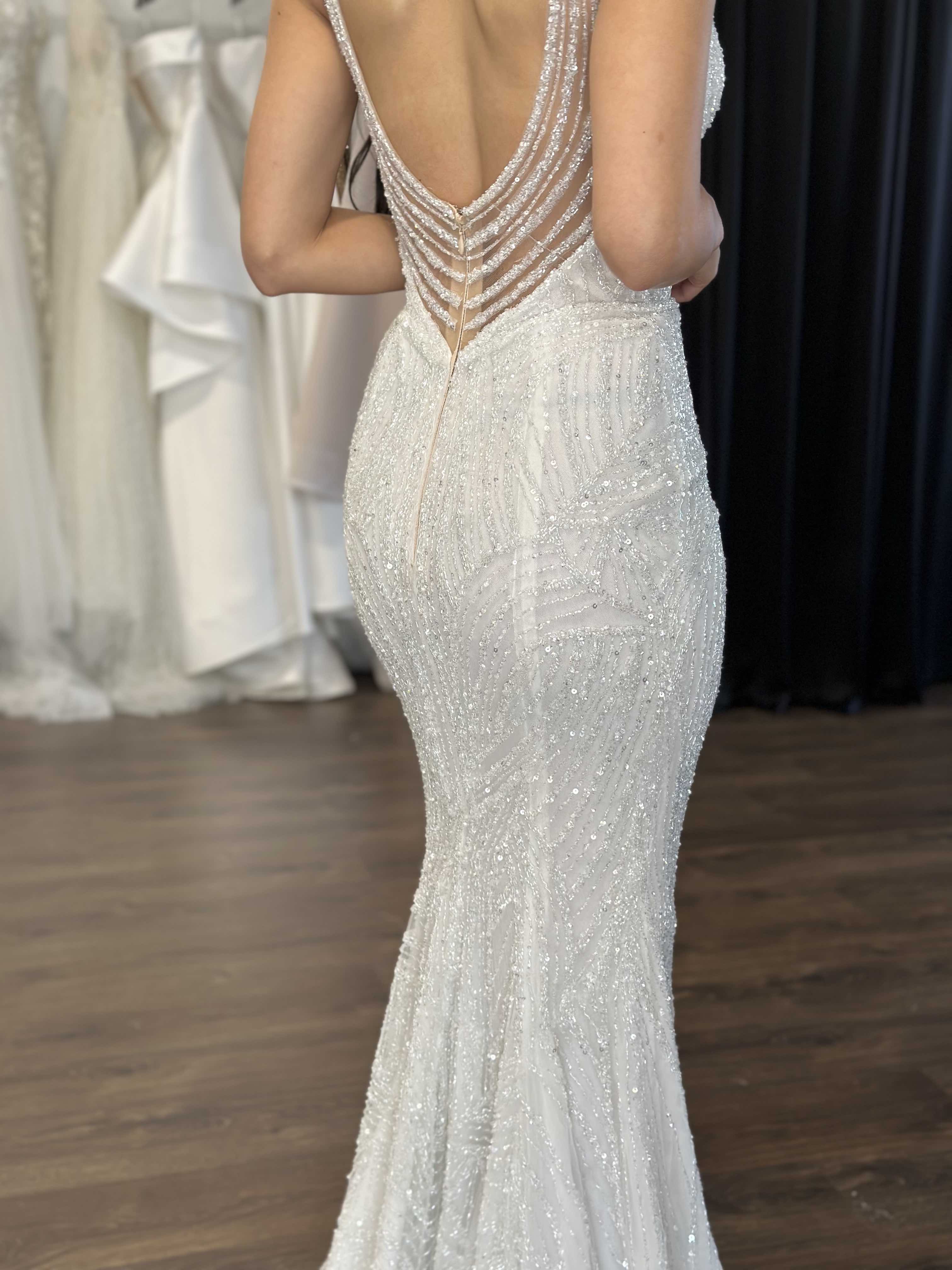 u-back beaded lace wedding dress on woman