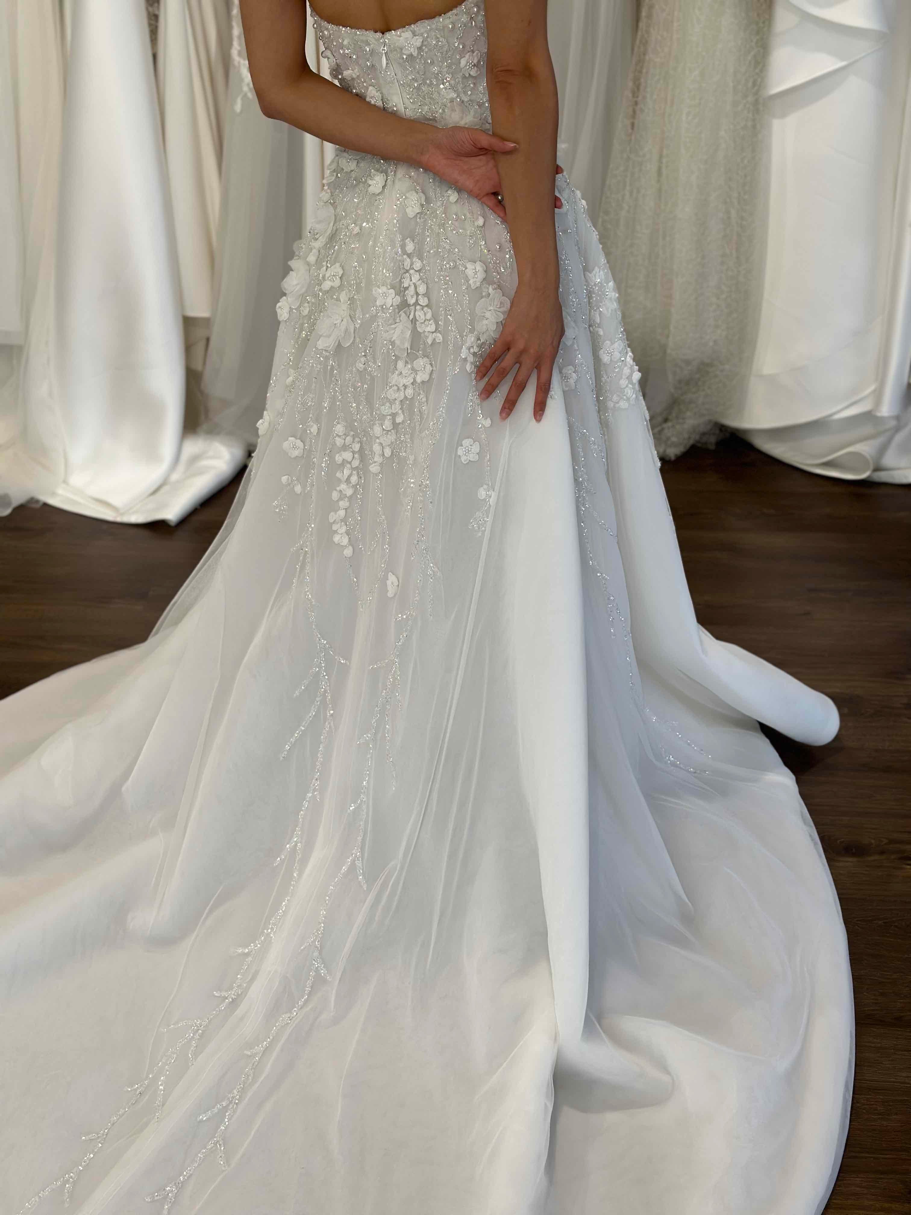 wedding dress skirt with floral beaded lace and pearls