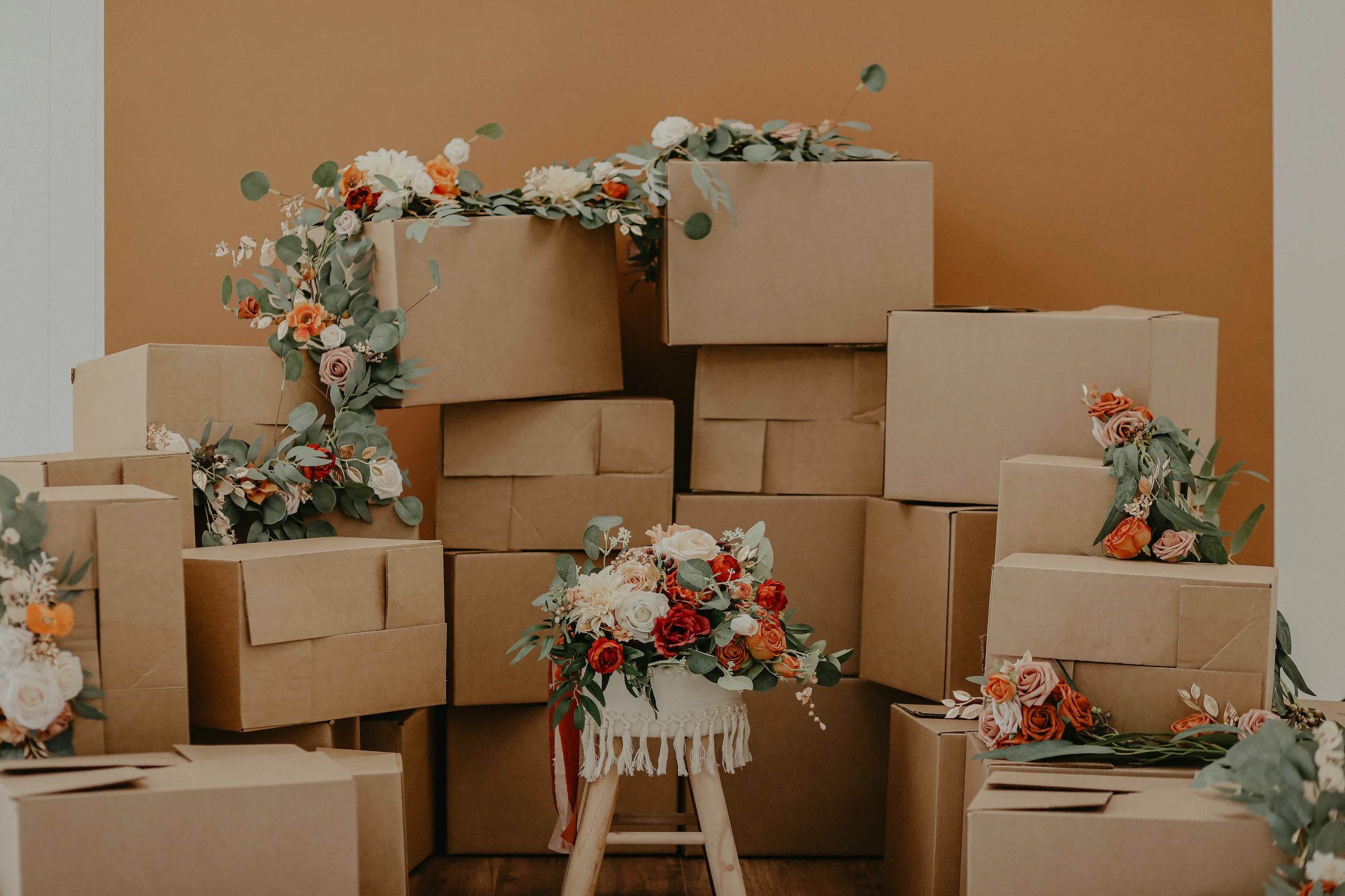 boxes of fake flowers