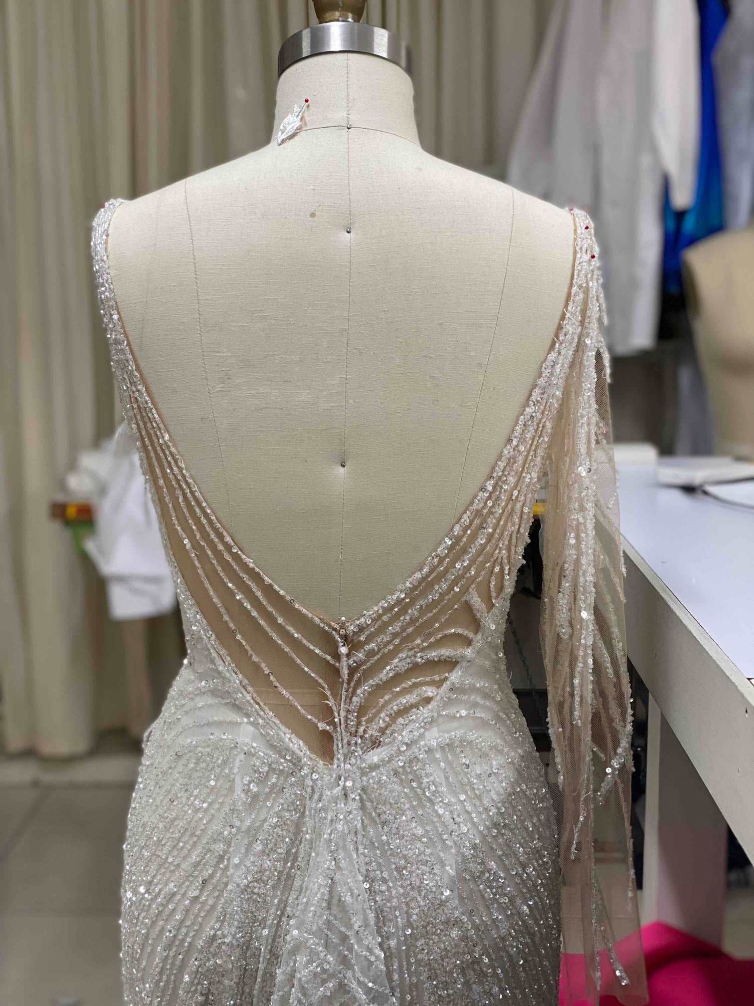 dress on dress form at bridal studio