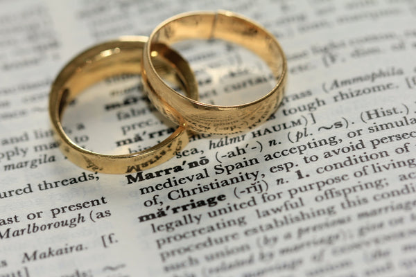 wedding rings on top of dictionary