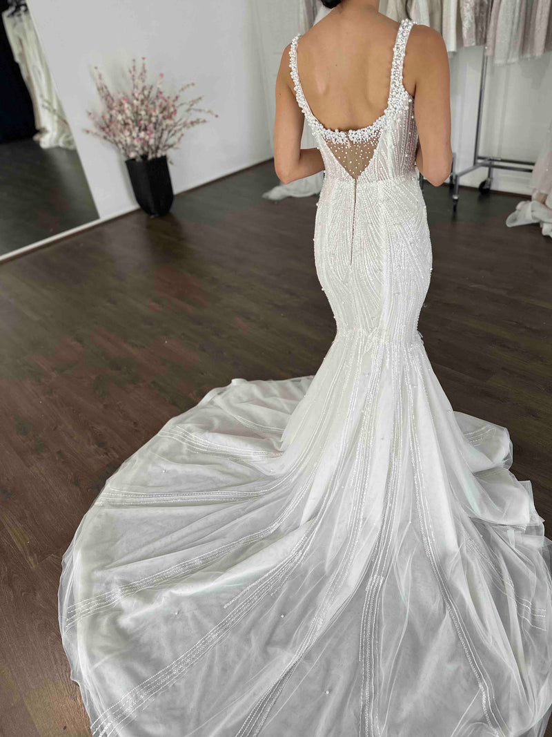 Jenni mini bridal dress , hand beaded pearls.