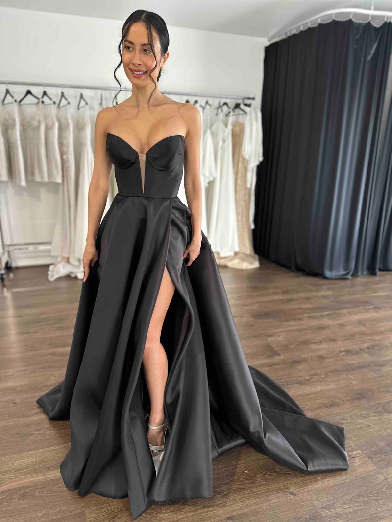 black formal gown with thigh high split