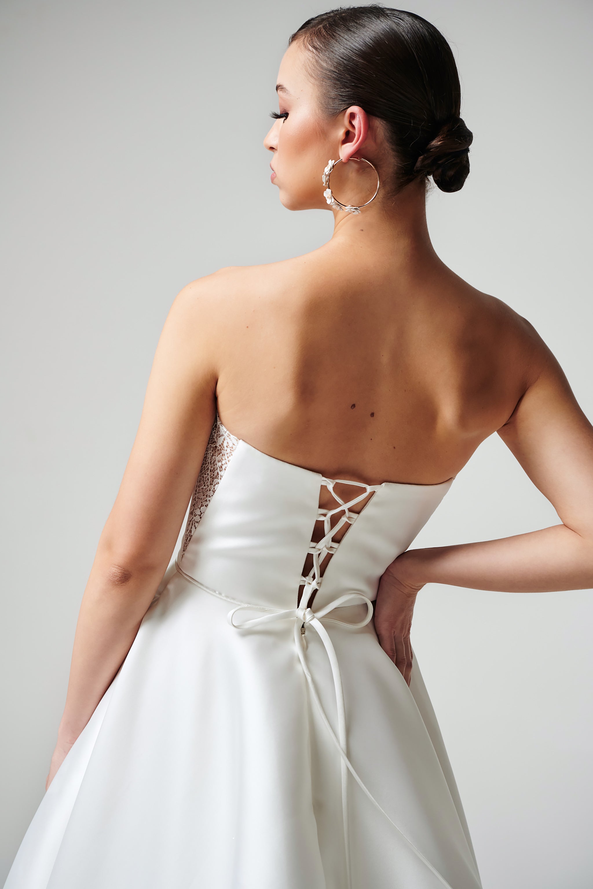 bridal mikado wedding dress with lace up back