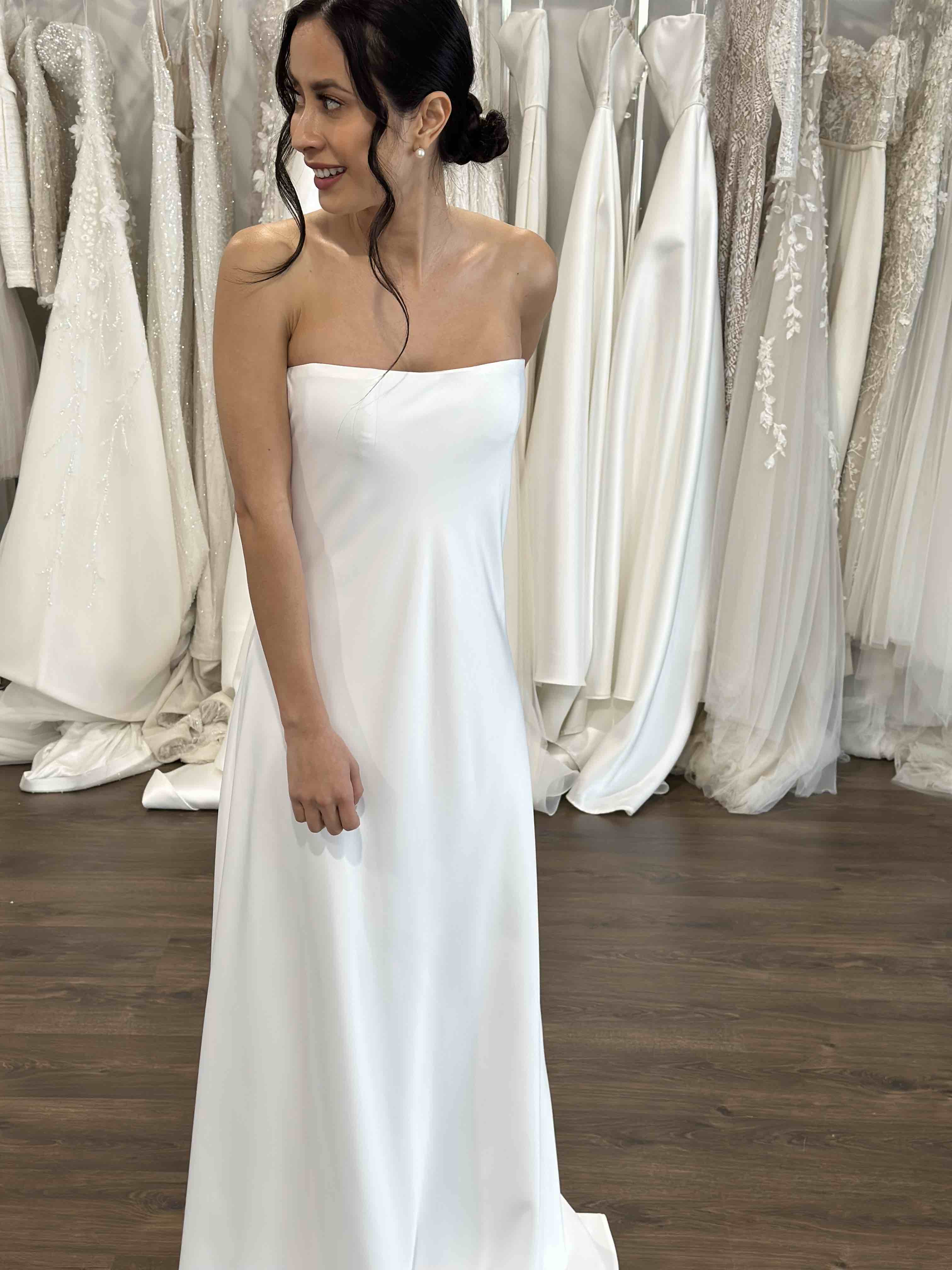 Cedar Bias Cut Simple White Wedding Reception Dress by Euphorie