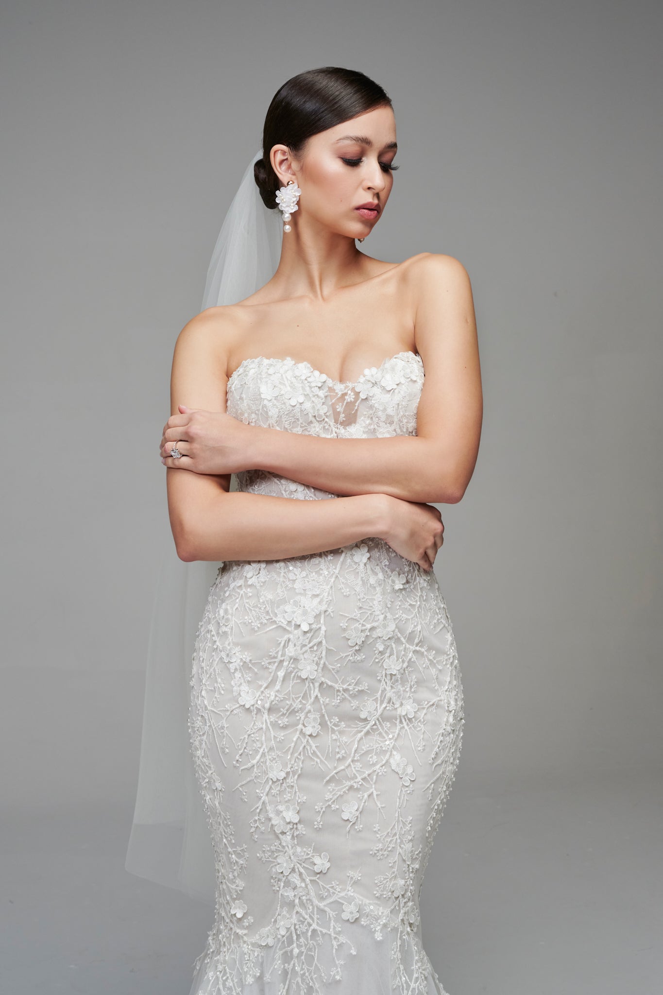 fitted floral lace wedding gown