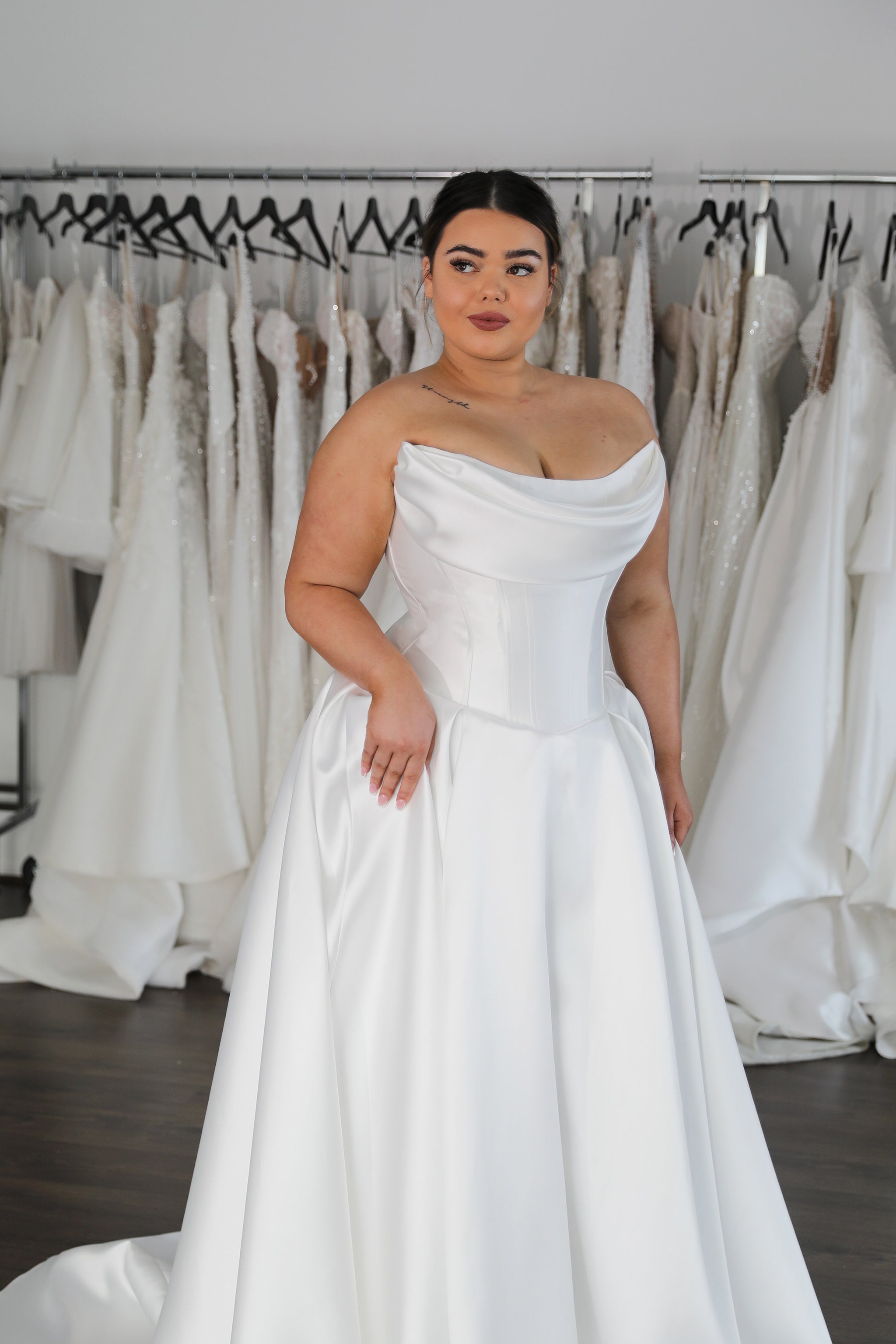 full skirt drop waist mikado wedding gown