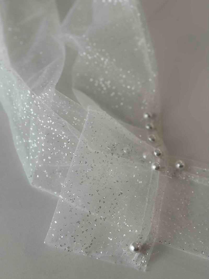 glitter embellished tulle bridal gloves