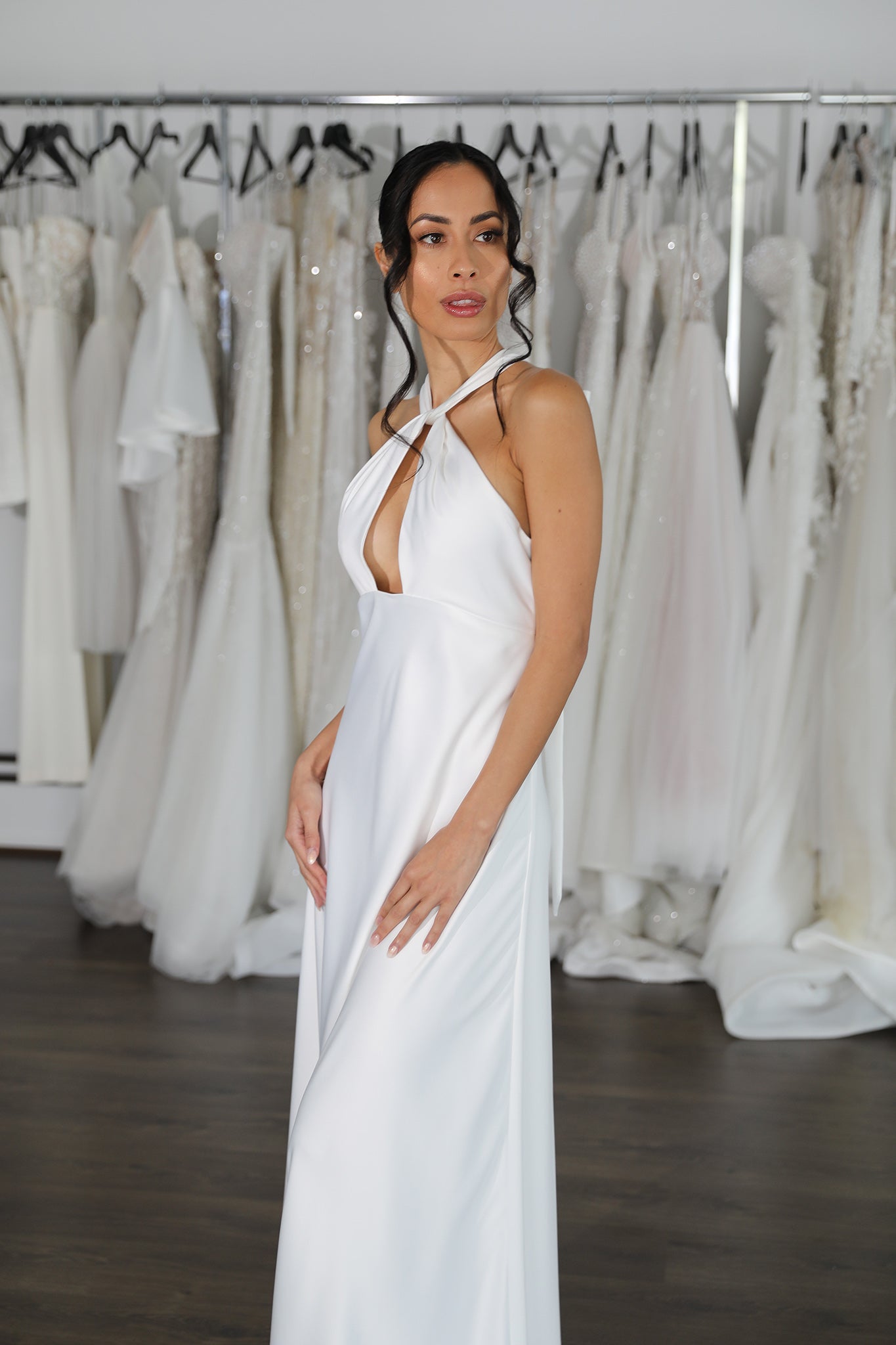halter neck wedding gown