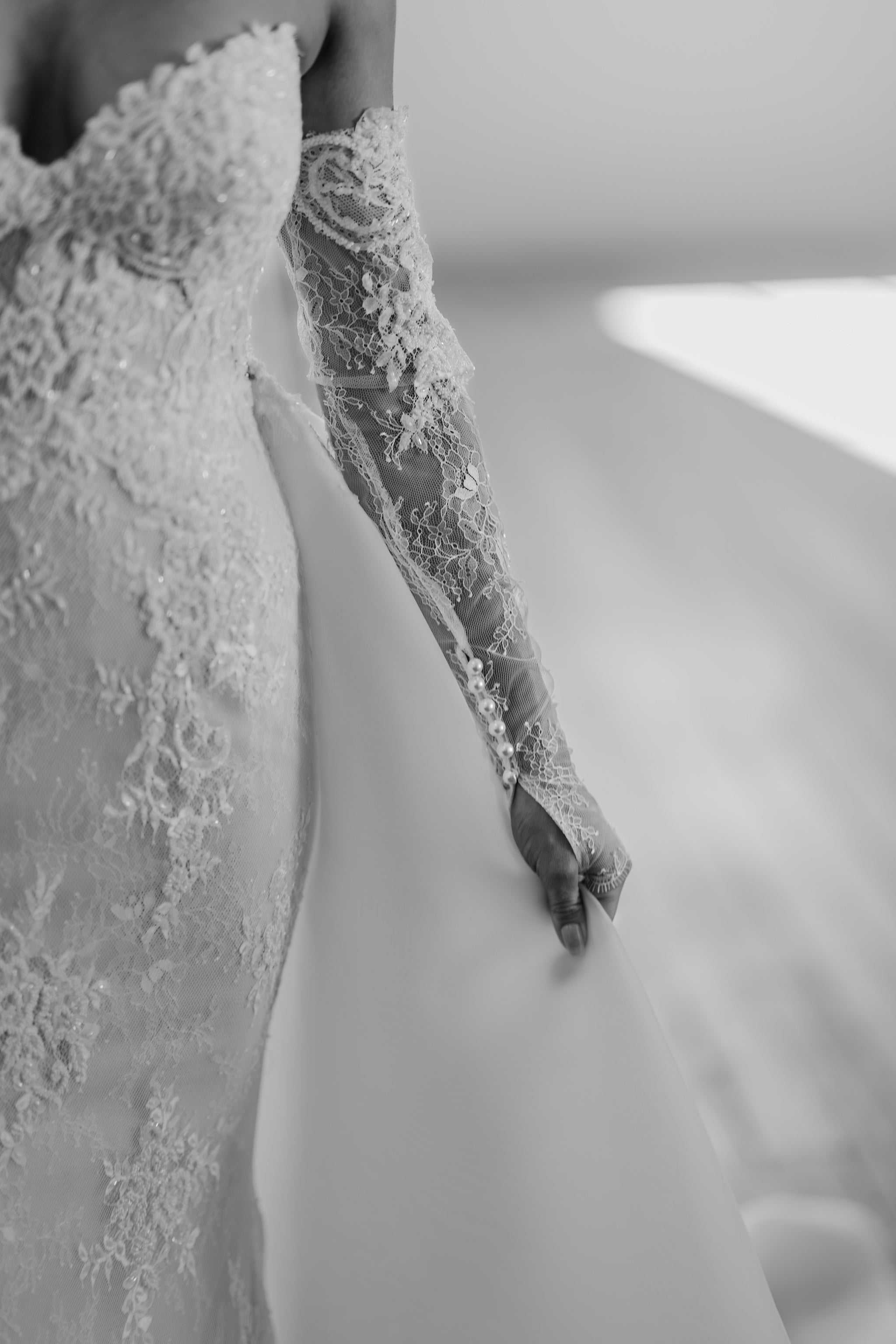 lace sleeve and bridal gown
