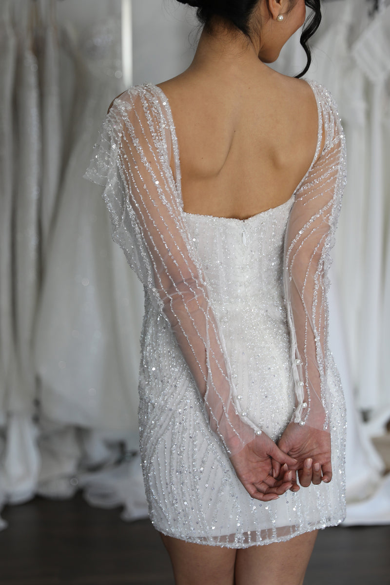 long sleeved beaded bridal mini