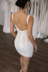 low back beaded sparkling wedding short dress