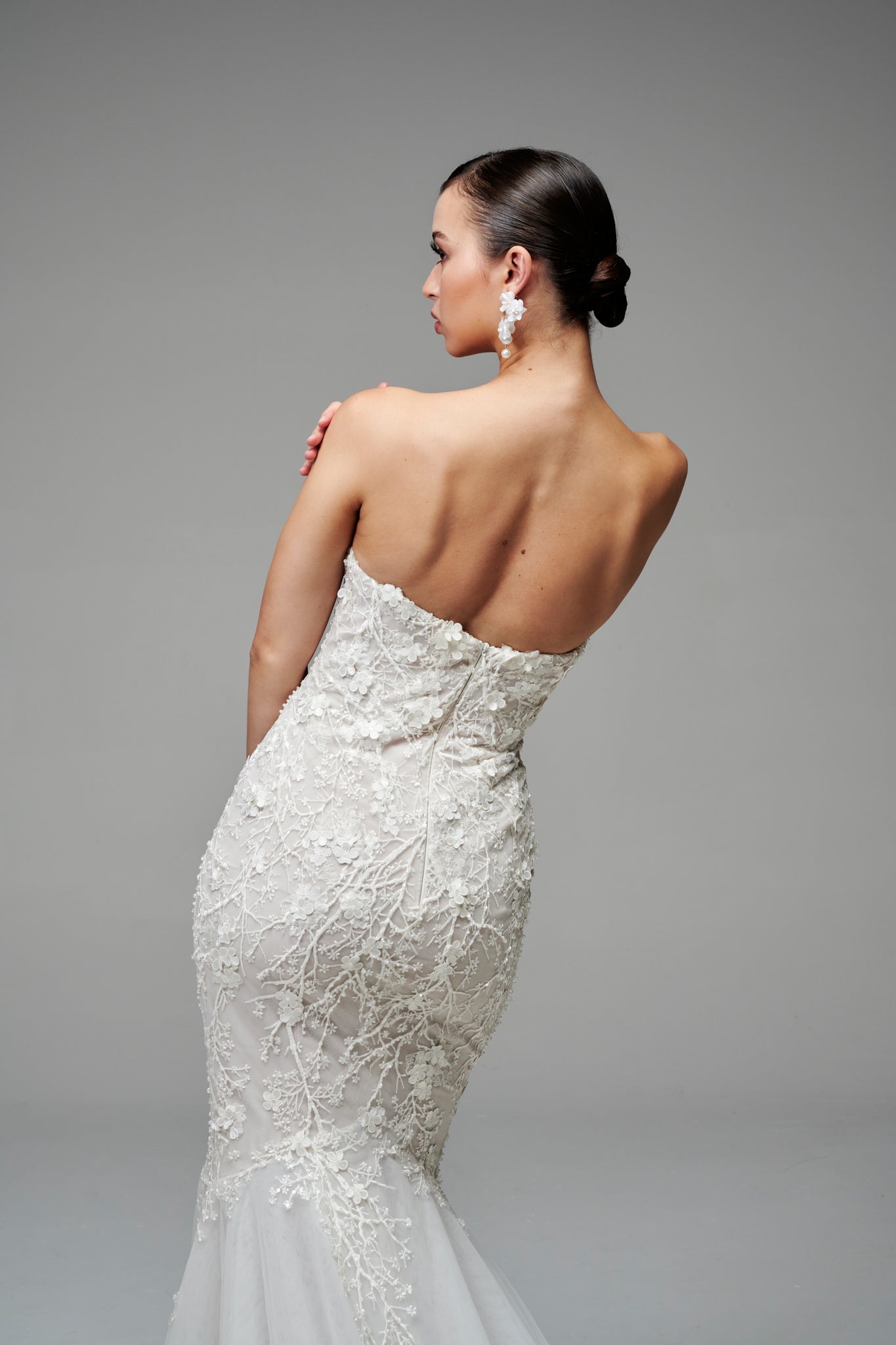 low back floral lace gown