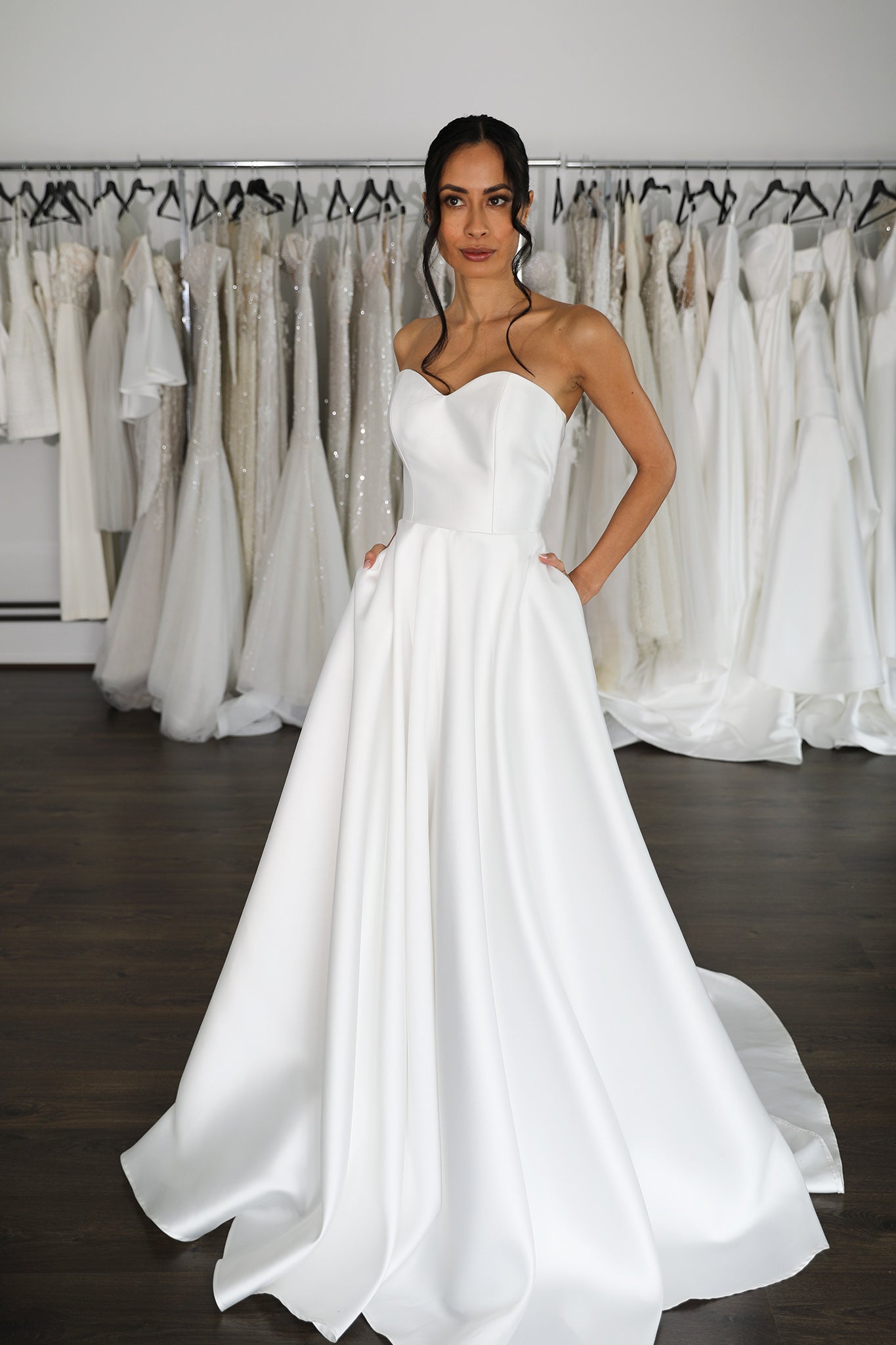 mikado wedding dress with pockets and full skirt