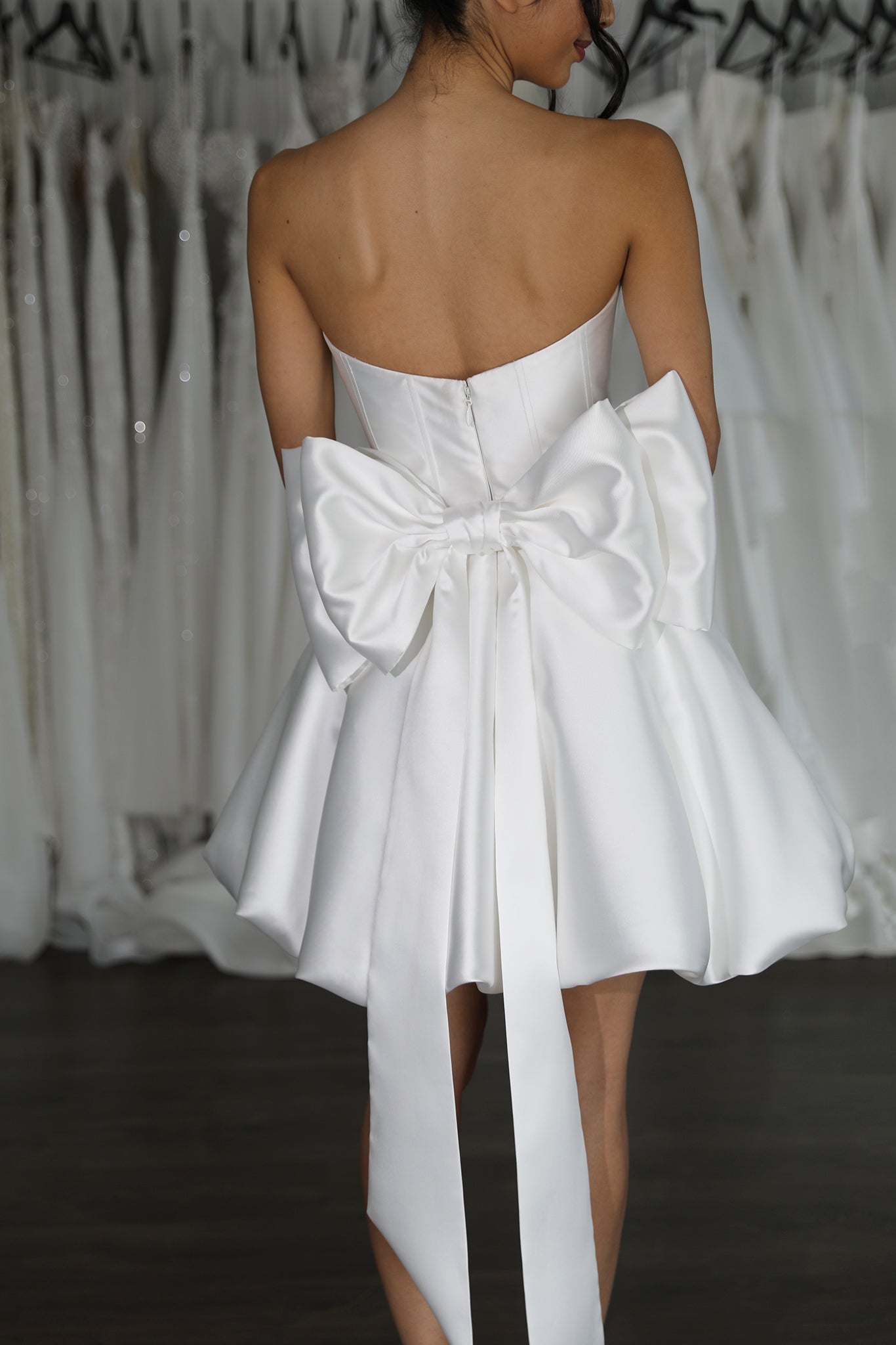 mini bridal gown with mikado bow