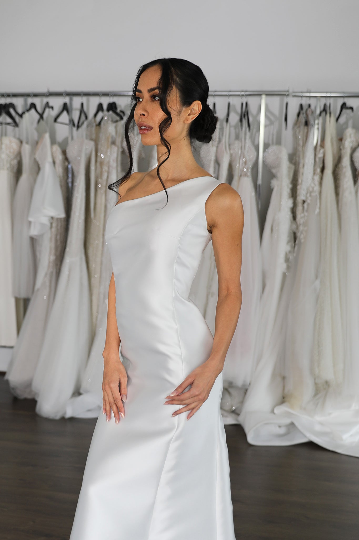 one shoulder bridal gown