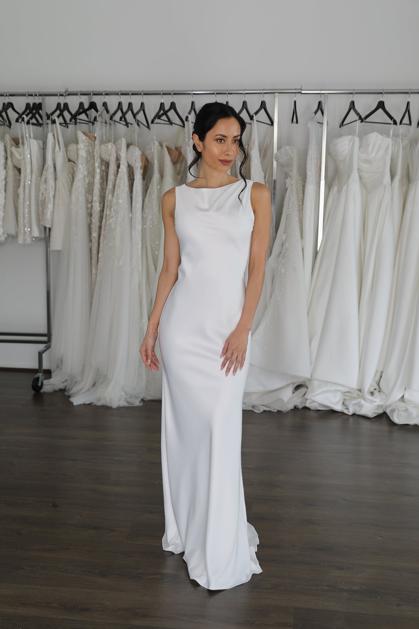 sheath wedding gown with straight neck