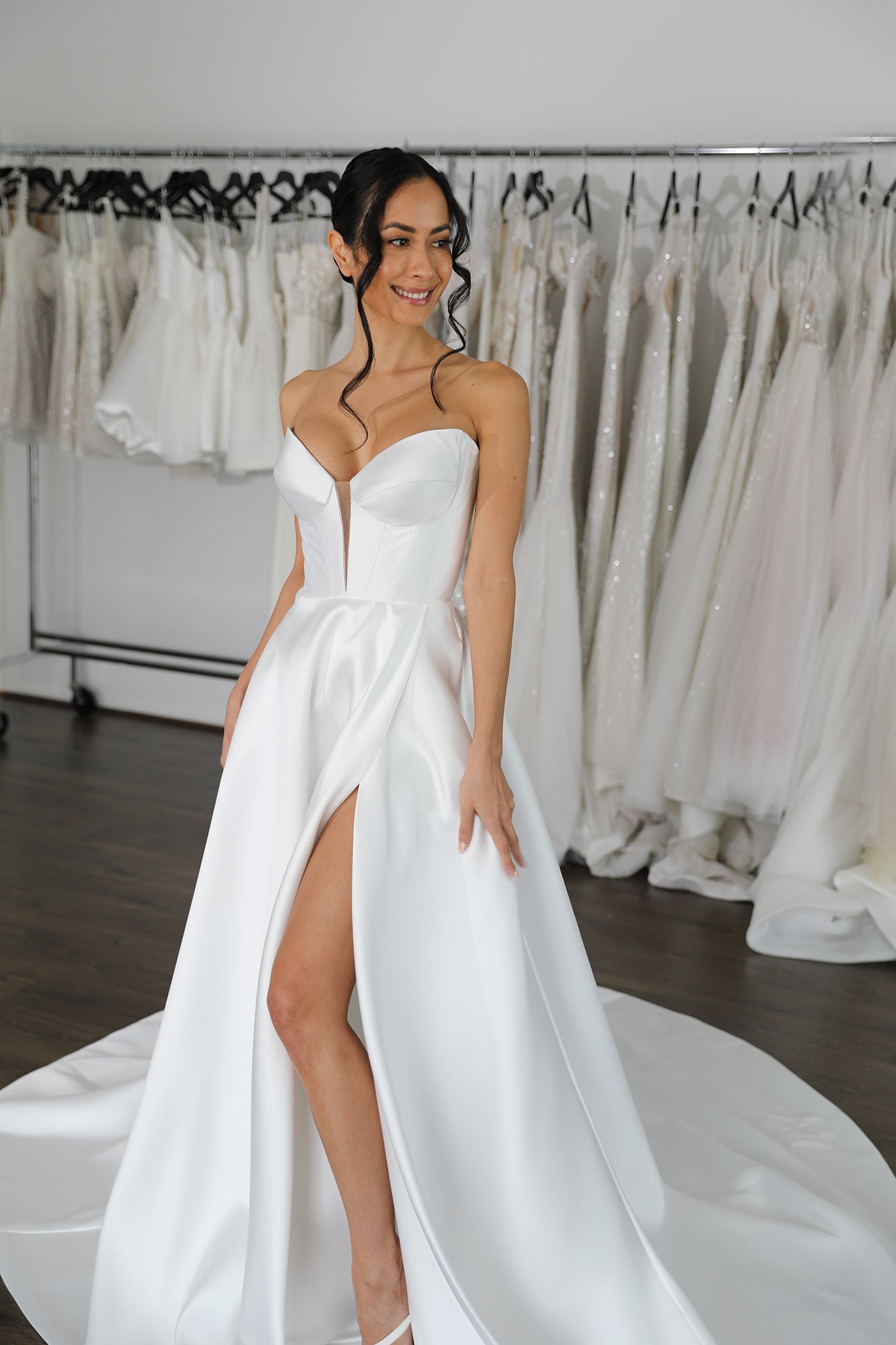 skirt with split and v-neck wedding dress