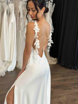 slip dress with dangling floral lace straps
