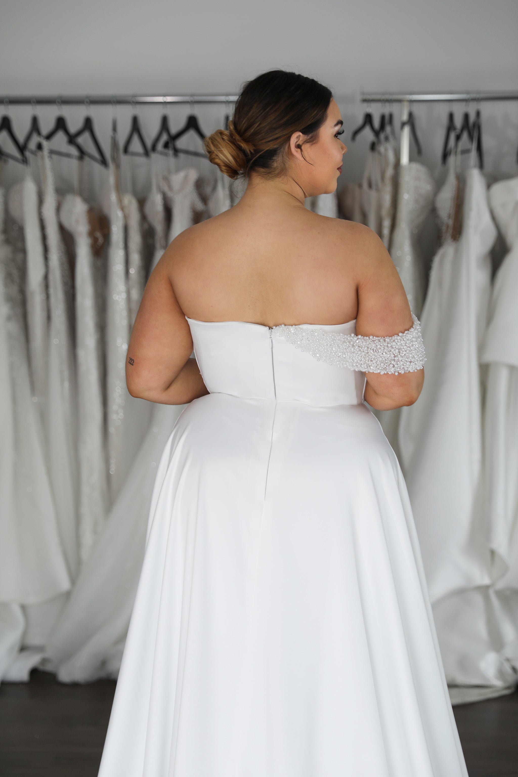 straight back one shoulder wedding dress in mikado