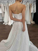strapless beaded bridal gown with full skirt