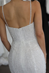 thin straps on beaded short wedding dress