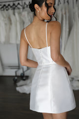 thin straps short wedding gown worn by model