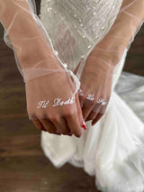 til death do us part embroidered tulle bridal gloves