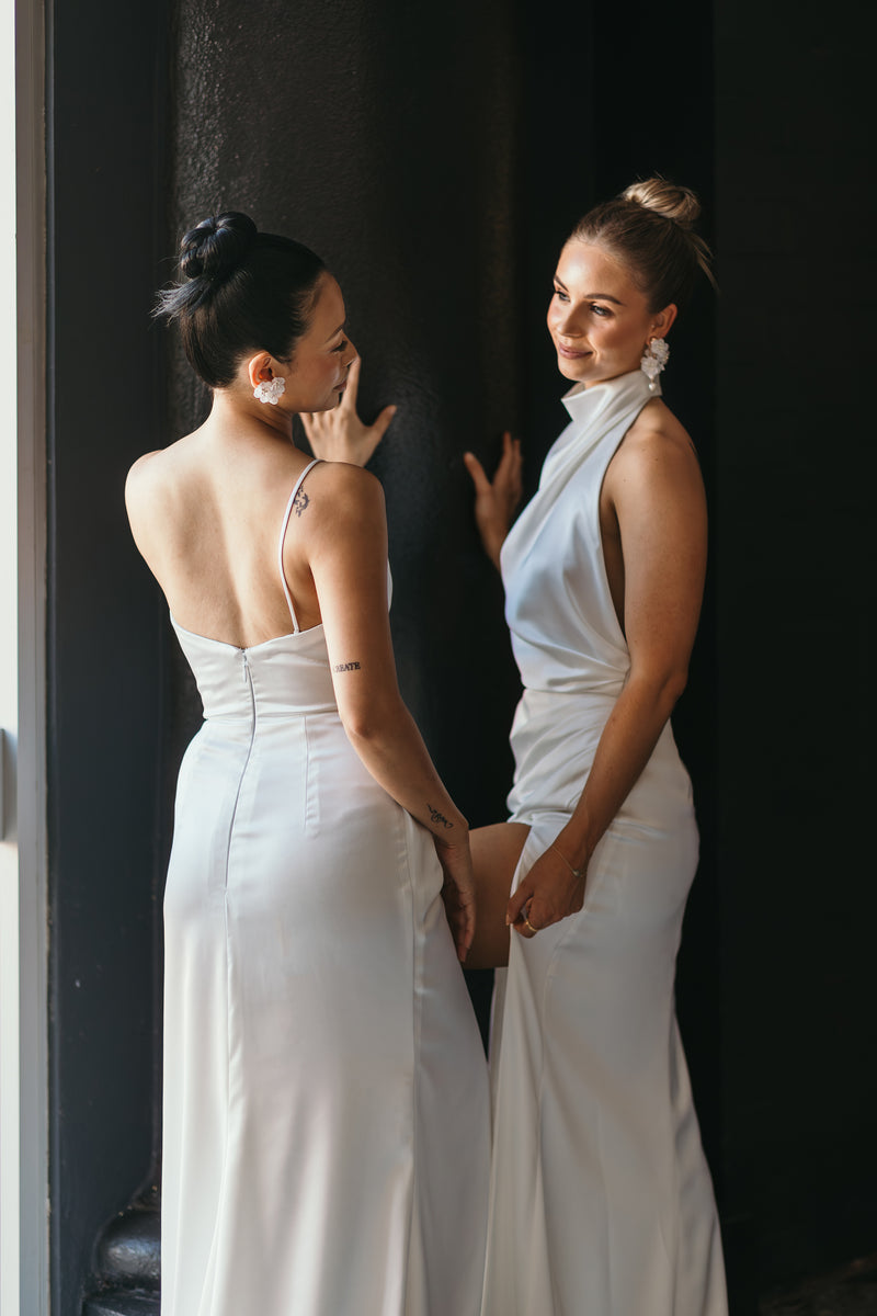 two bridesmaid in their bridal gowns