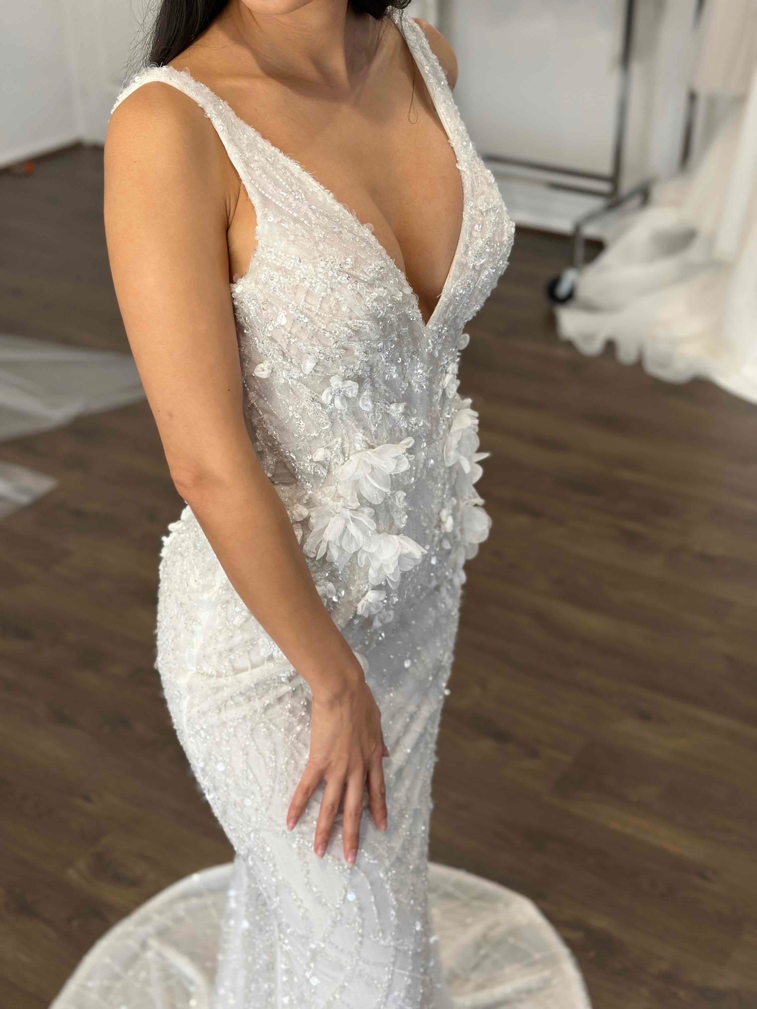 Faith Beaded V Neck Wedding Dress