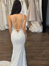 beaded wedding dress with low back and shoulder straps