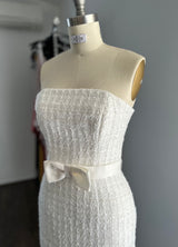 bridal mini tube dress with front bow